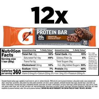 Foto 2 | Barra De Proteína Gatorade Whey Recover Con Chispas De Chocolate 80 G Paquete De 12 - Venta Internacional.