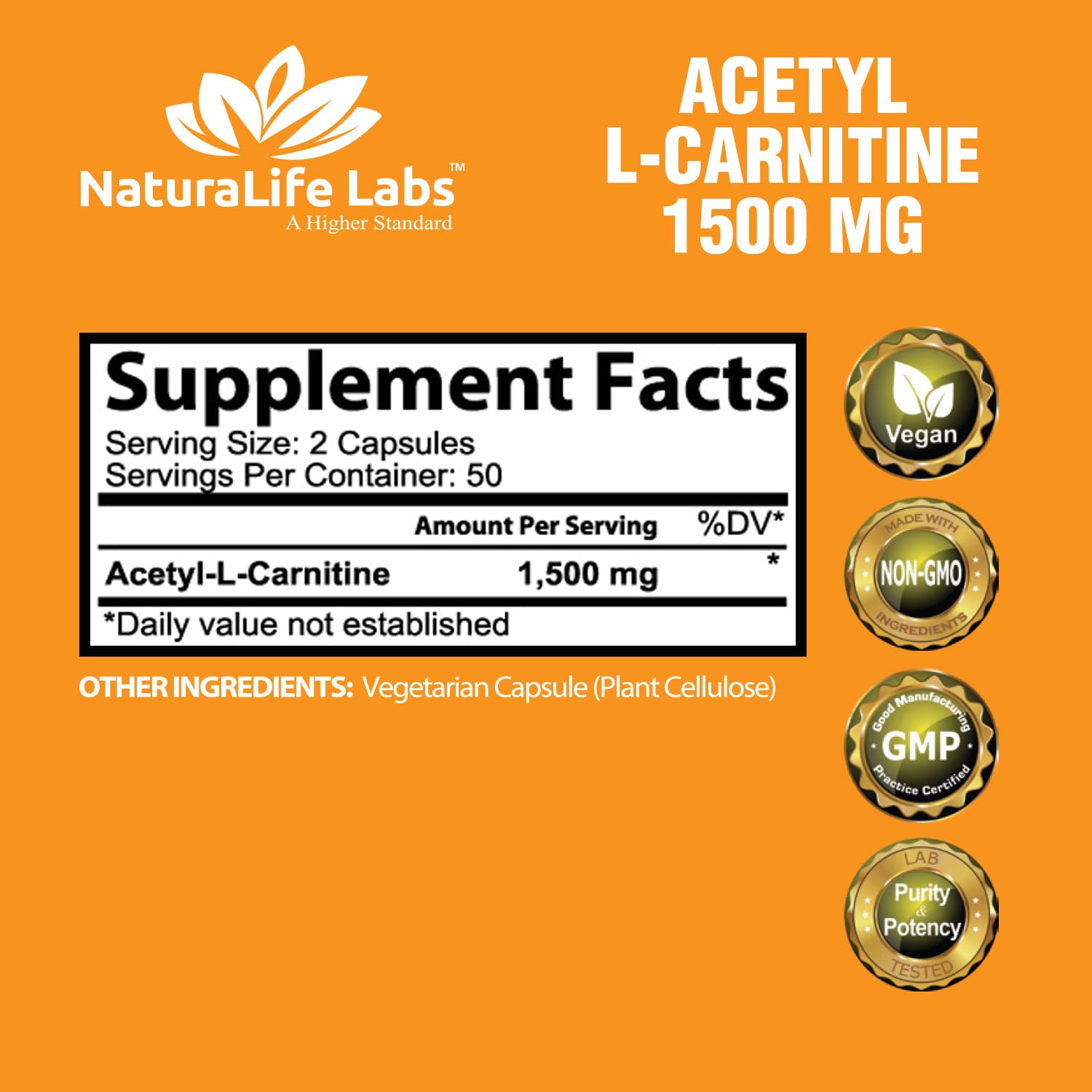 Foto 3 pulgar | Suplemento Naturalife Labs Acetil L-carnitina 1500 Mg - 100 Cápsulas - Venta Internacional.