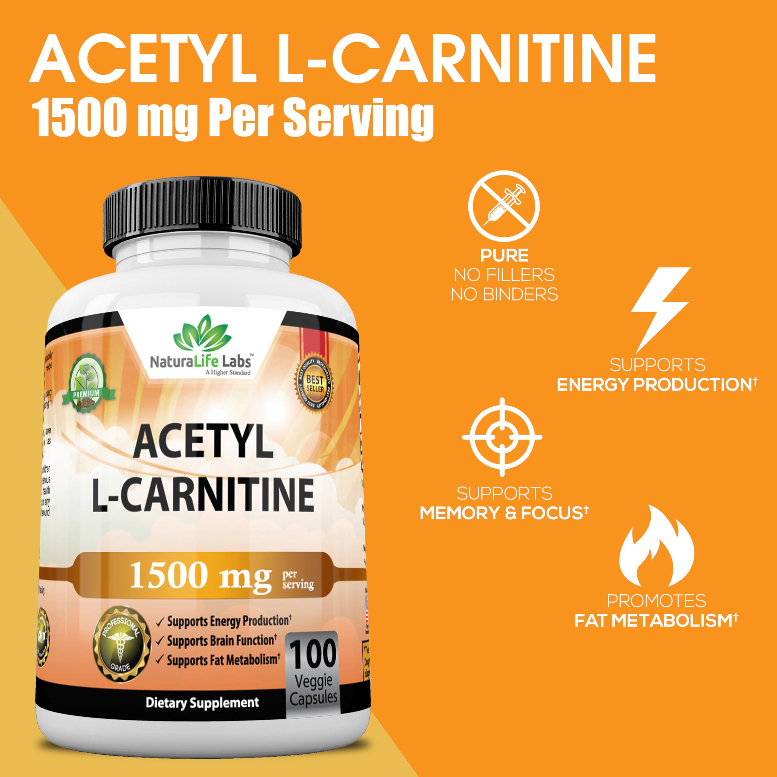 Foto 4 pulgar | Suplemento Naturalife Labs Acetil L-carnitina 1500 Mg - 100 Cápsulas - Venta Internacional.