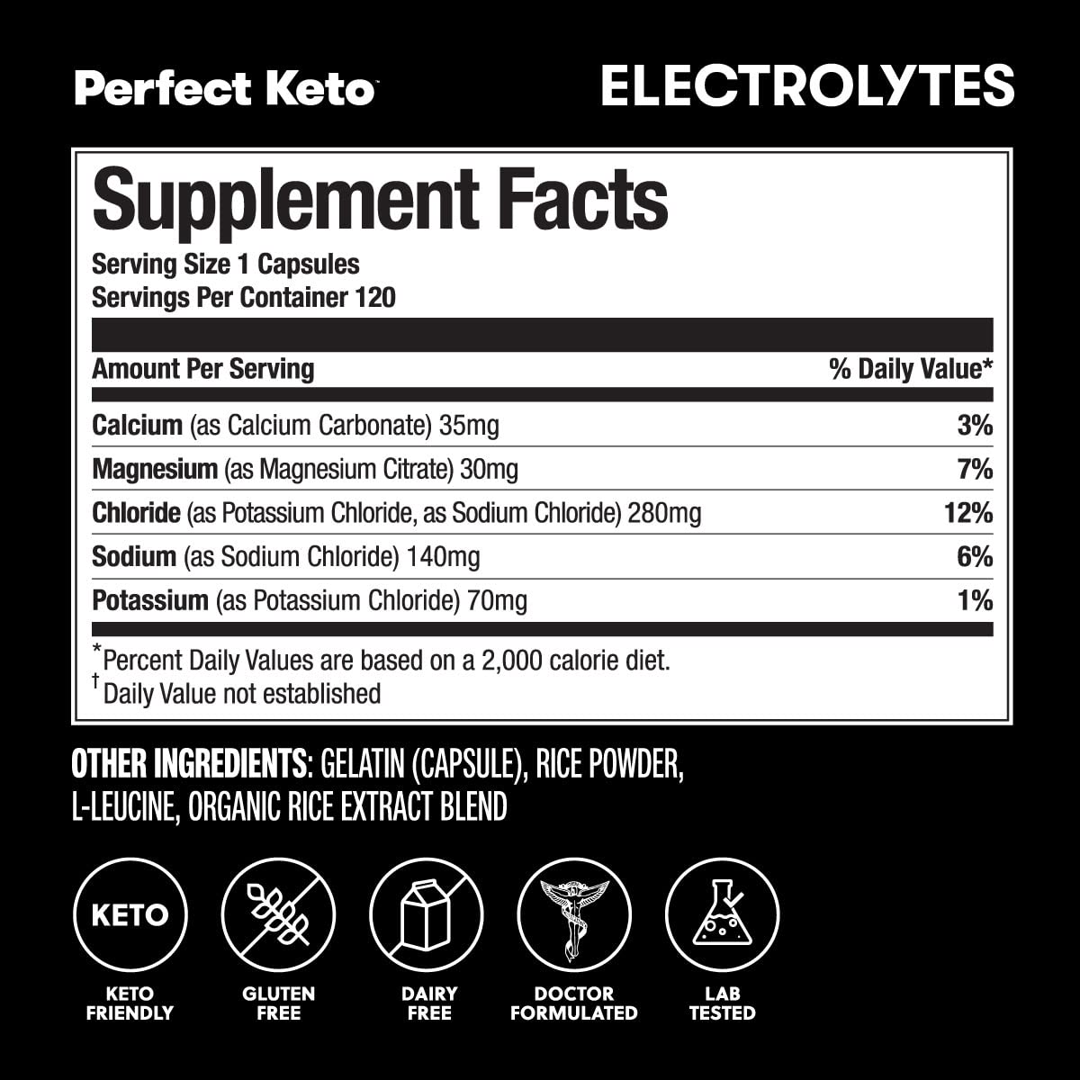 Foto 3 pulgar | Suplemento Electrolítico Perfect Keto Electrolytes 120 Cápsulas - Venta Internacional.