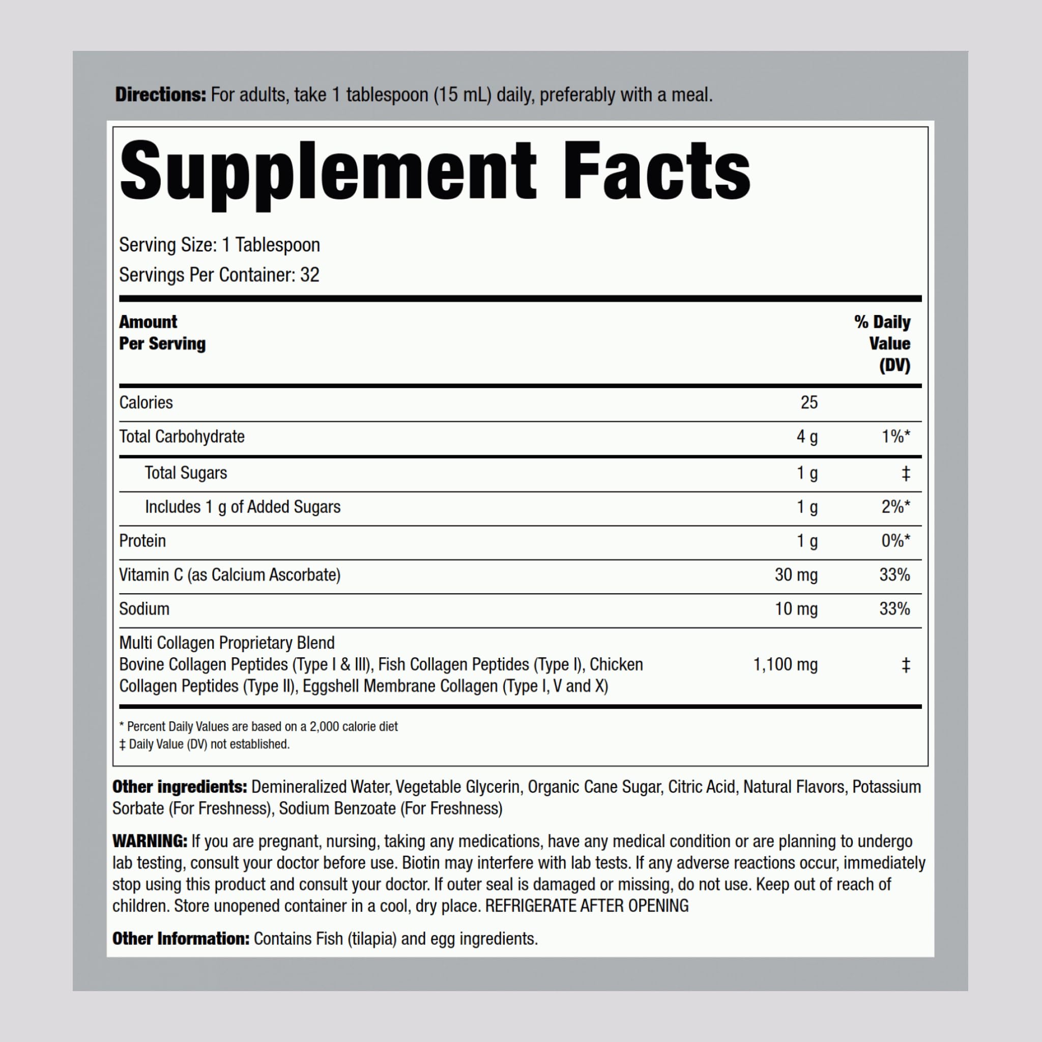 Foto 3 pulgar | Suplemento De Colágeno Líquido Piping Rock 473 Ml 1100 Mg Con Vitamina C - Venta Internacional.