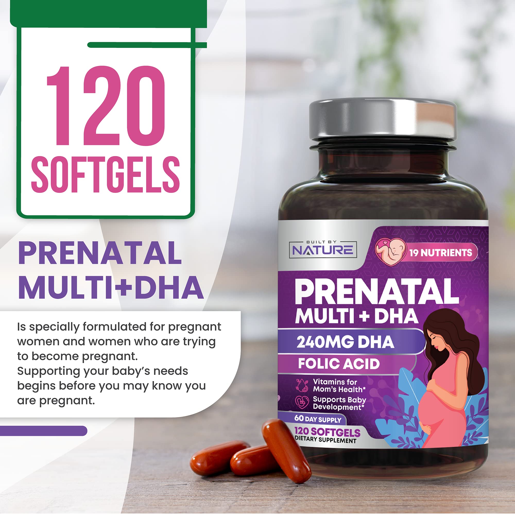 Foto 7 pulgar | Vitaminas Prenatales Elaboradas Por La Naturaleza Con Dha Y Ácido Fólico 120 Cápsulas Blandas - Venta Internacional.