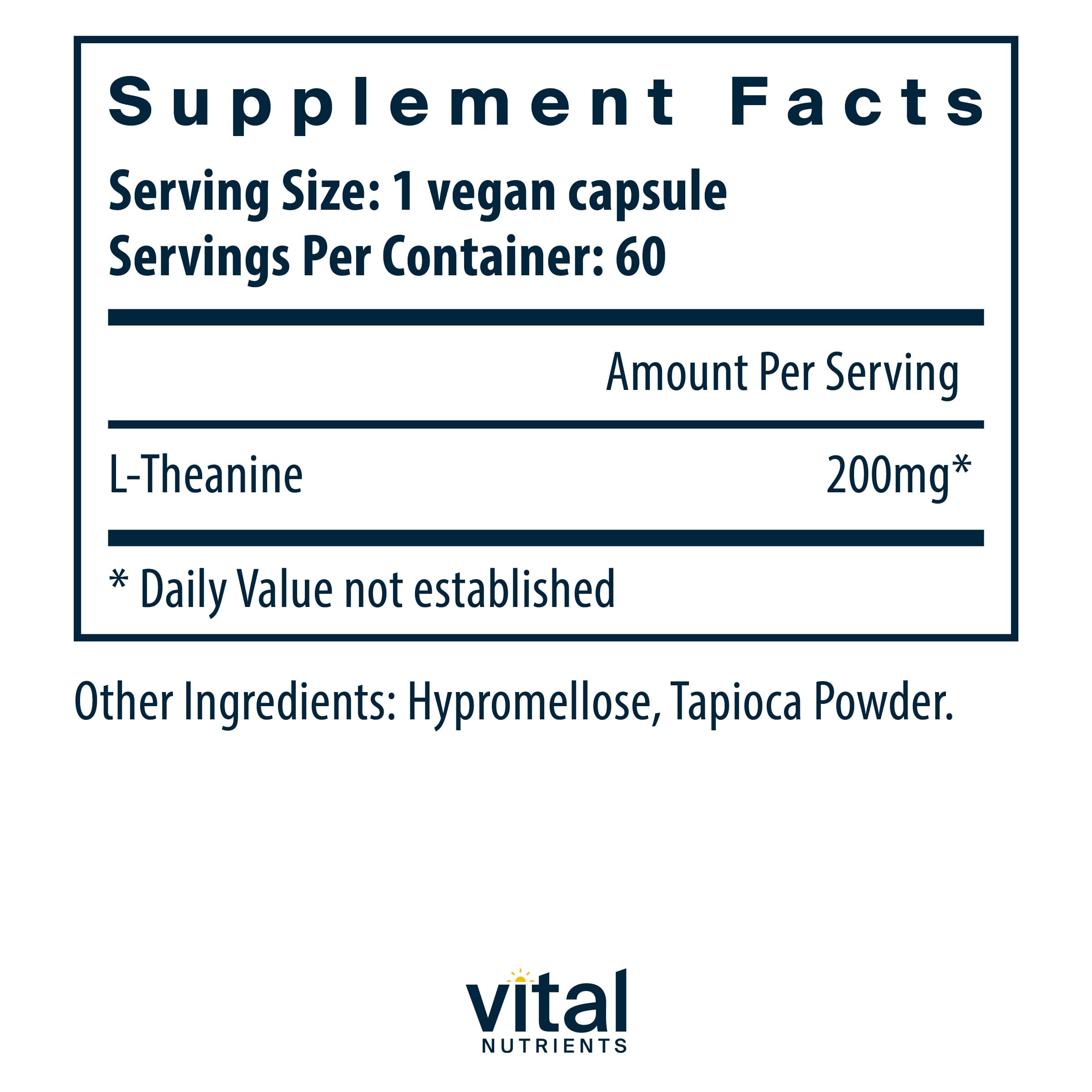 Foto 3 pulgar | Suplemento Vital Nutrients L-teanina 200 Mg Vegano 60 Cápsulas - Venta Internacional.