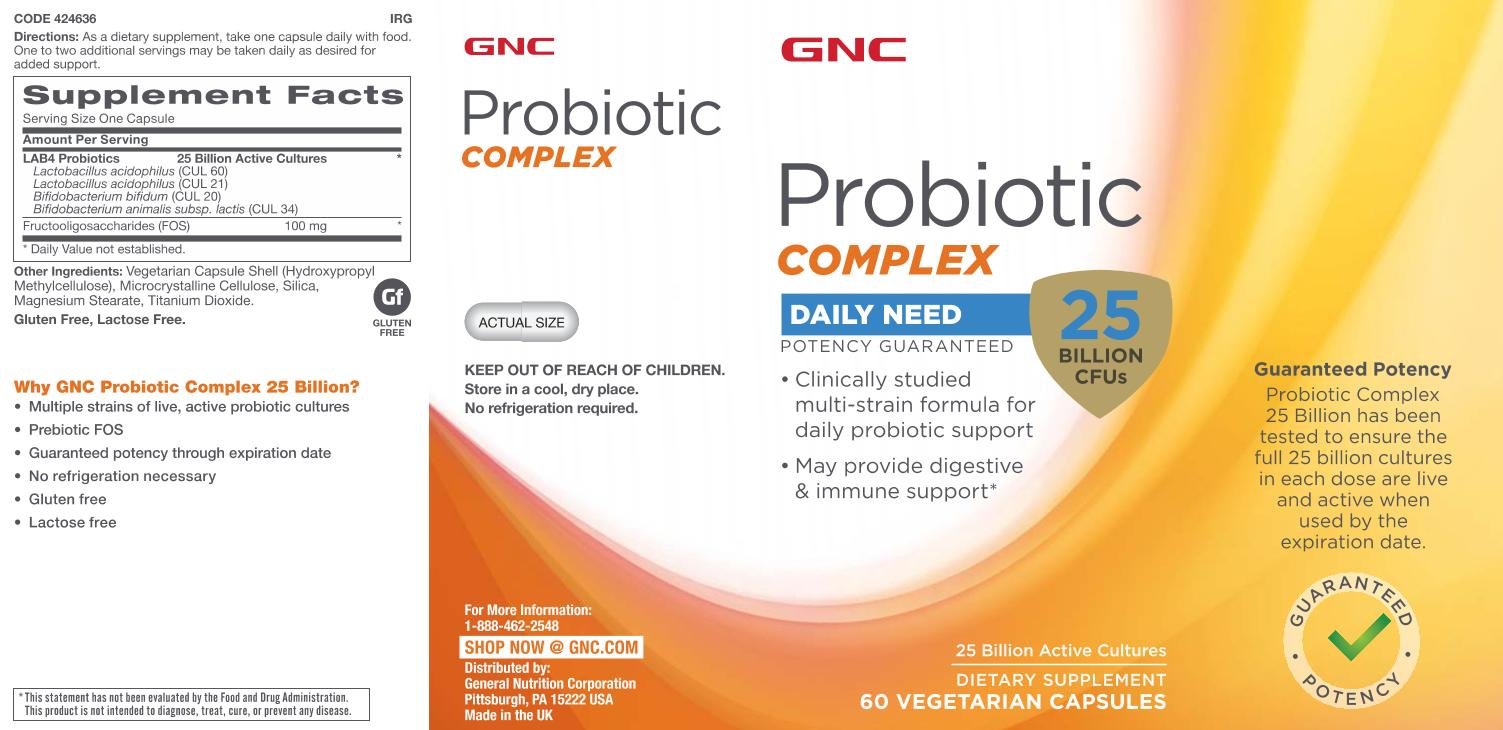 Foto 4 pulgar | Complejo Probiótico Gnc 25 Mil Millones De Cfu 60 Cápsulas - Venta Internacional.