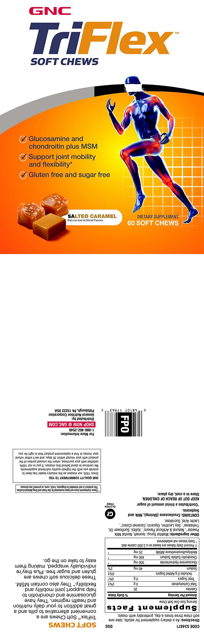 Foto 3 pulgar | Suplemento Gnc Triflex Soft Chews Caramelo Salado 60 Unidades - Venta Internacional.