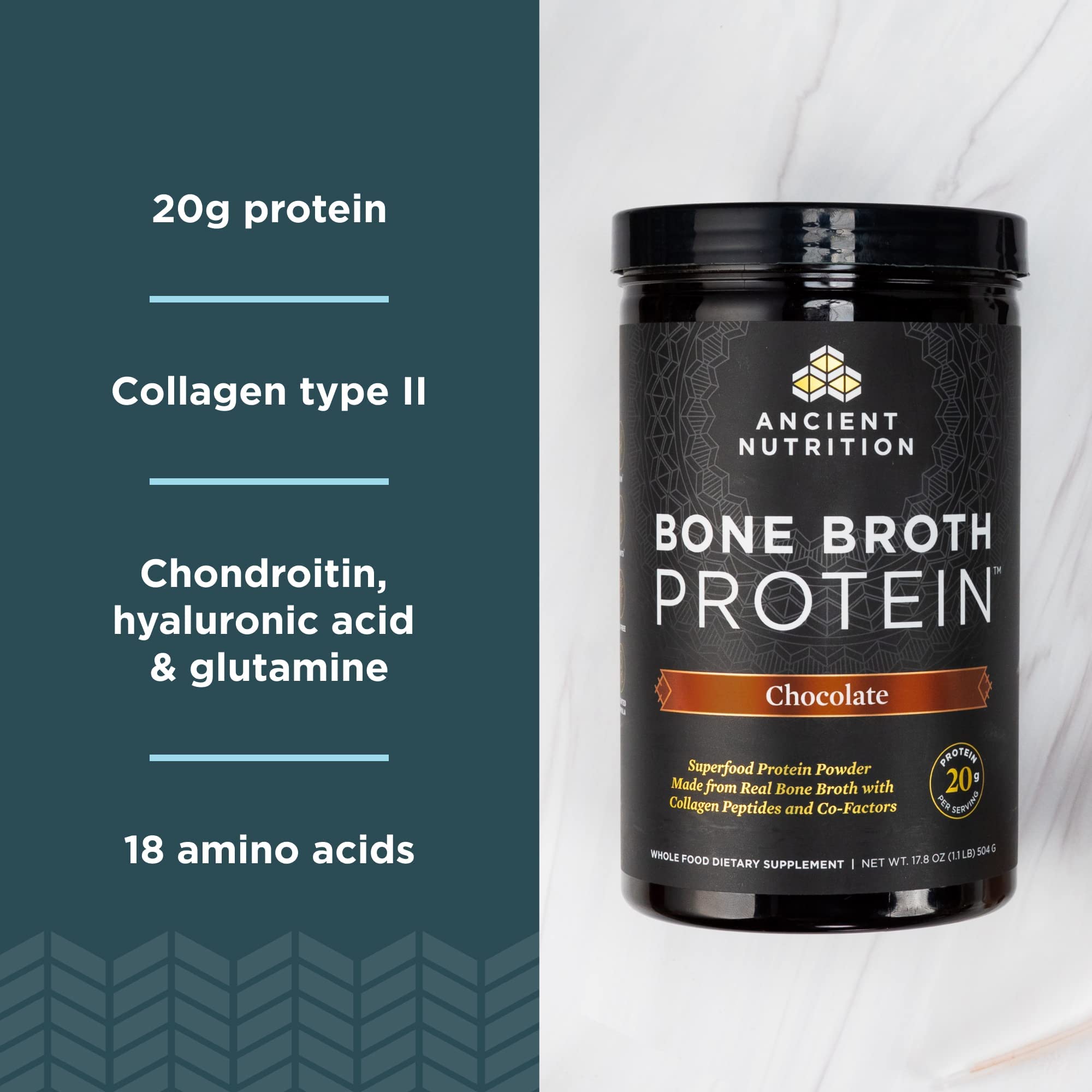 Foto 3 | Proteína En Polvo Ancient Nutrition  Caldo De Huesos  Chocolate  20 G - Venta Internacional.