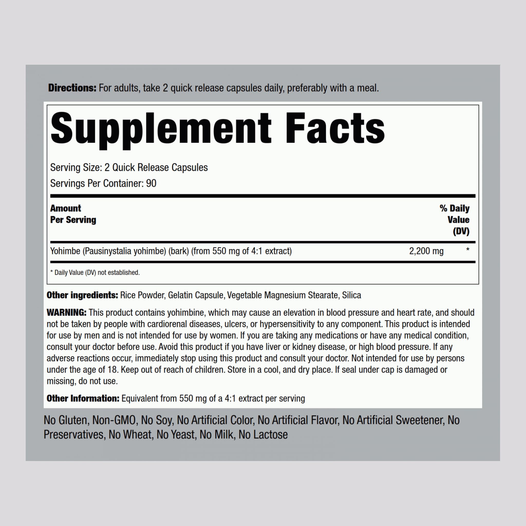 Foto 2 | Suplementos Piping Rock Yohimbe 2200 Mg 180 Cápsulas Para Hombres - Venta Internacional.