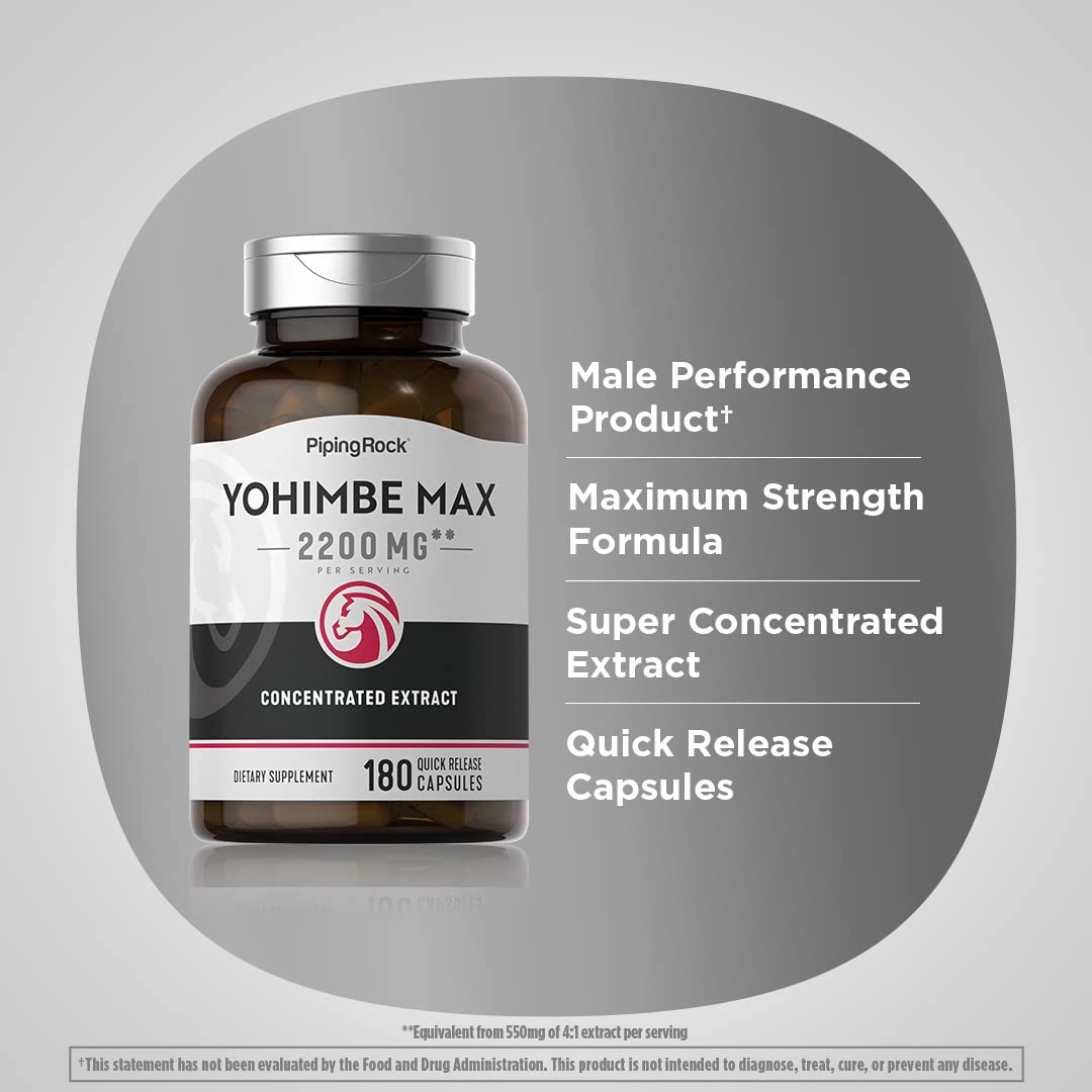 Foto 5 pulgar | Suplementos Piping Rock Yohimbe 2200 Mg 180 Cápsulas Para Hombres - Venta Internacional.