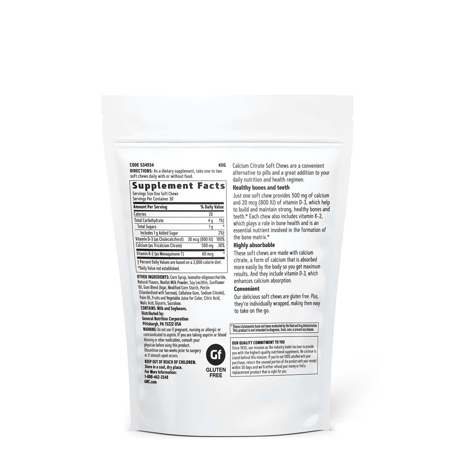 Foto 3 pulgar | Masticables Blandos Con Citrato De Calcio Gnc 500 Mg Con Vitamina D-3 Y K-2 - Venta Internacional.
