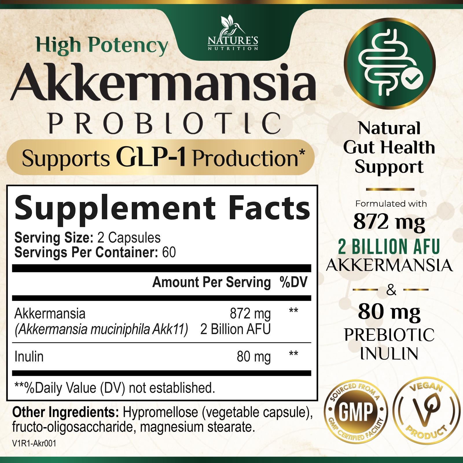 Foto 3 pulgar | Suplemento Nature's Nutrition Glp-1 Akkermansia 2b Afu 120 Cápsulas - Venta Internacional.