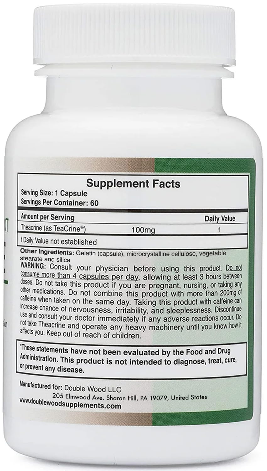 Foto 3 pulgar | Suplemento Double Wood Supplements Theacrine 100 Mg 60 Cápsulas - Venta Internacional.