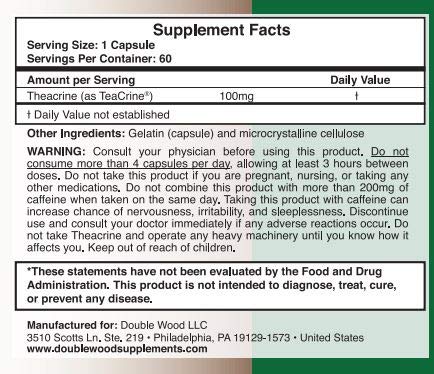 Foto 5 pulgar | Suplemento Double Wood Supplements Theacrine 100 Mg 60 Cápsulas - Venta Internacional.