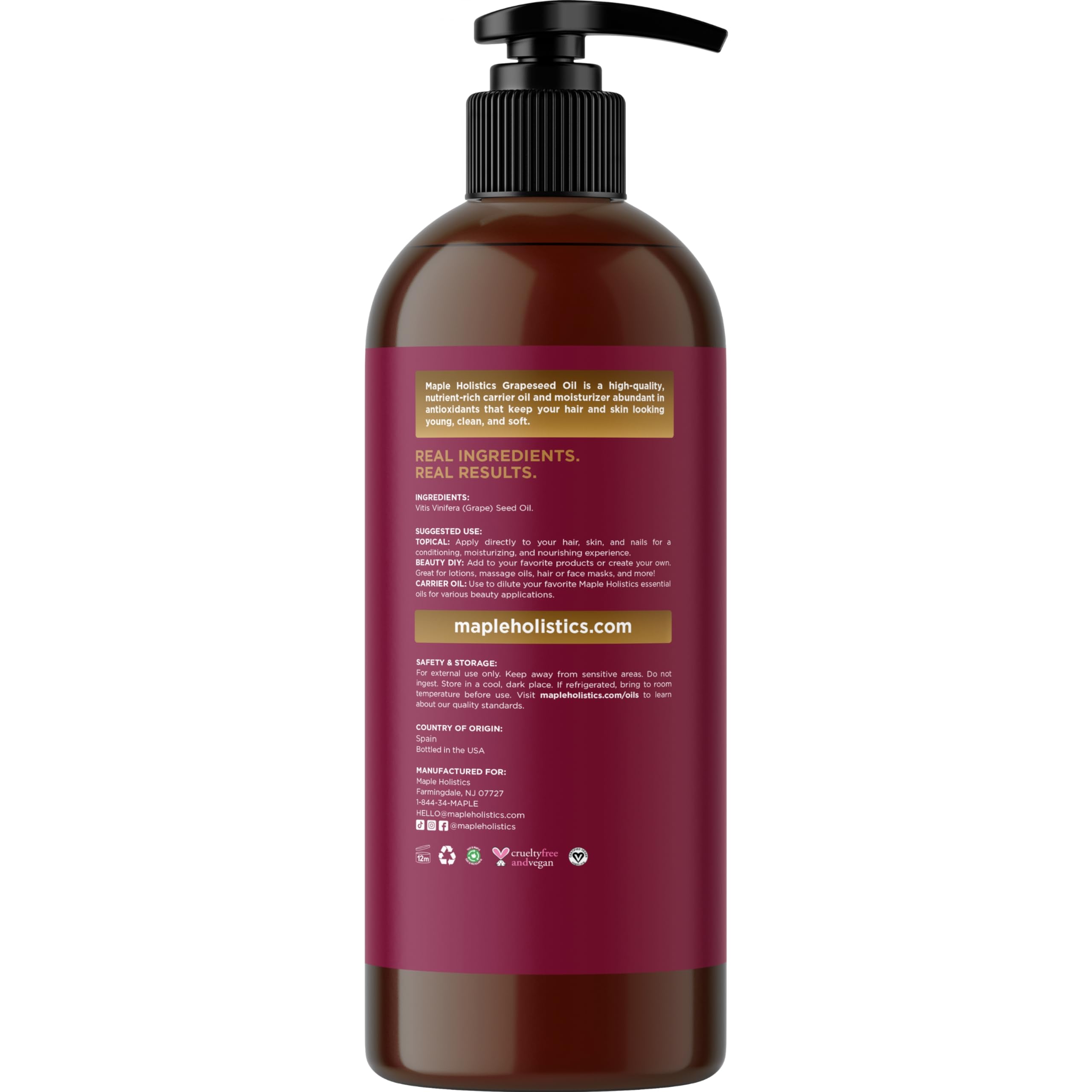 Foto 5 | Aceite De Semilla De Uva Maple Holistics Prensado En Frío Para La Piel Del Cabello - Venta Internacional.
