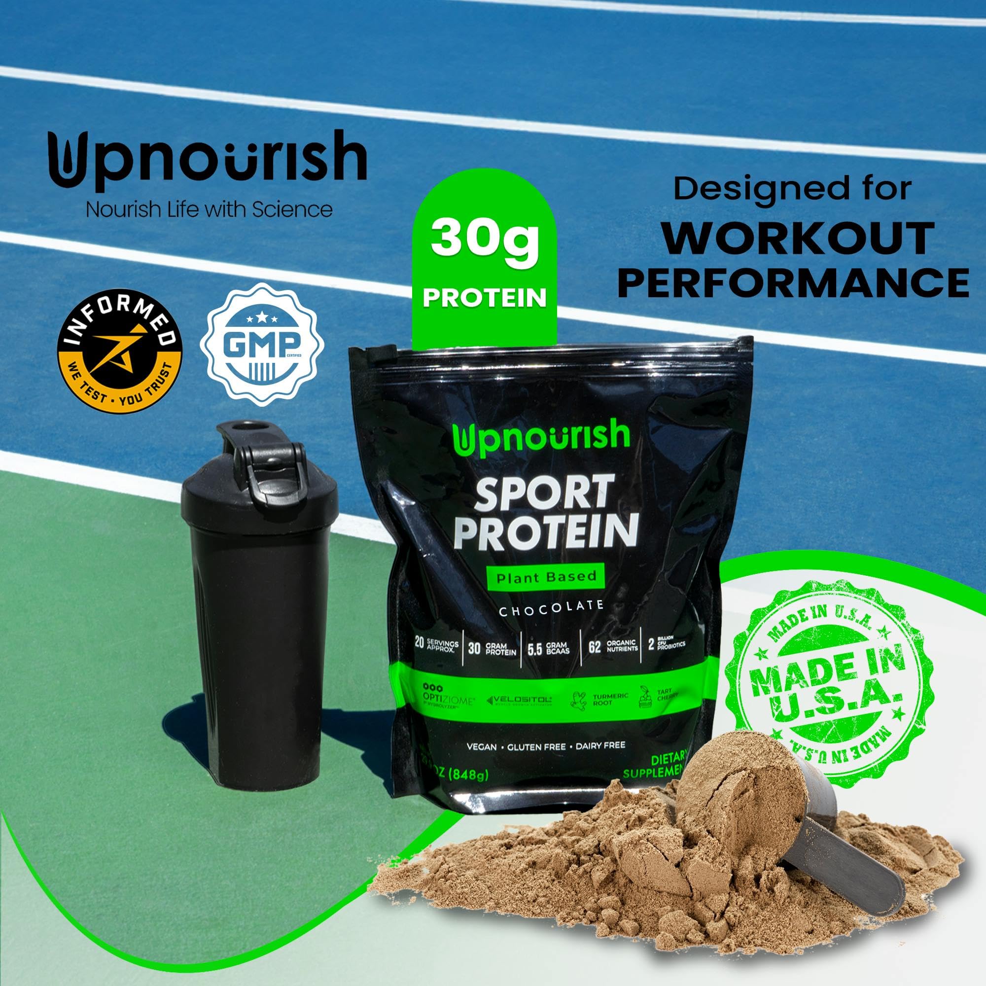 Foto 3 pulgar | Proteína En Polvo Upnourish Vegan Sport Chocolate 20 Porciones 600 G - Venta Internacional.