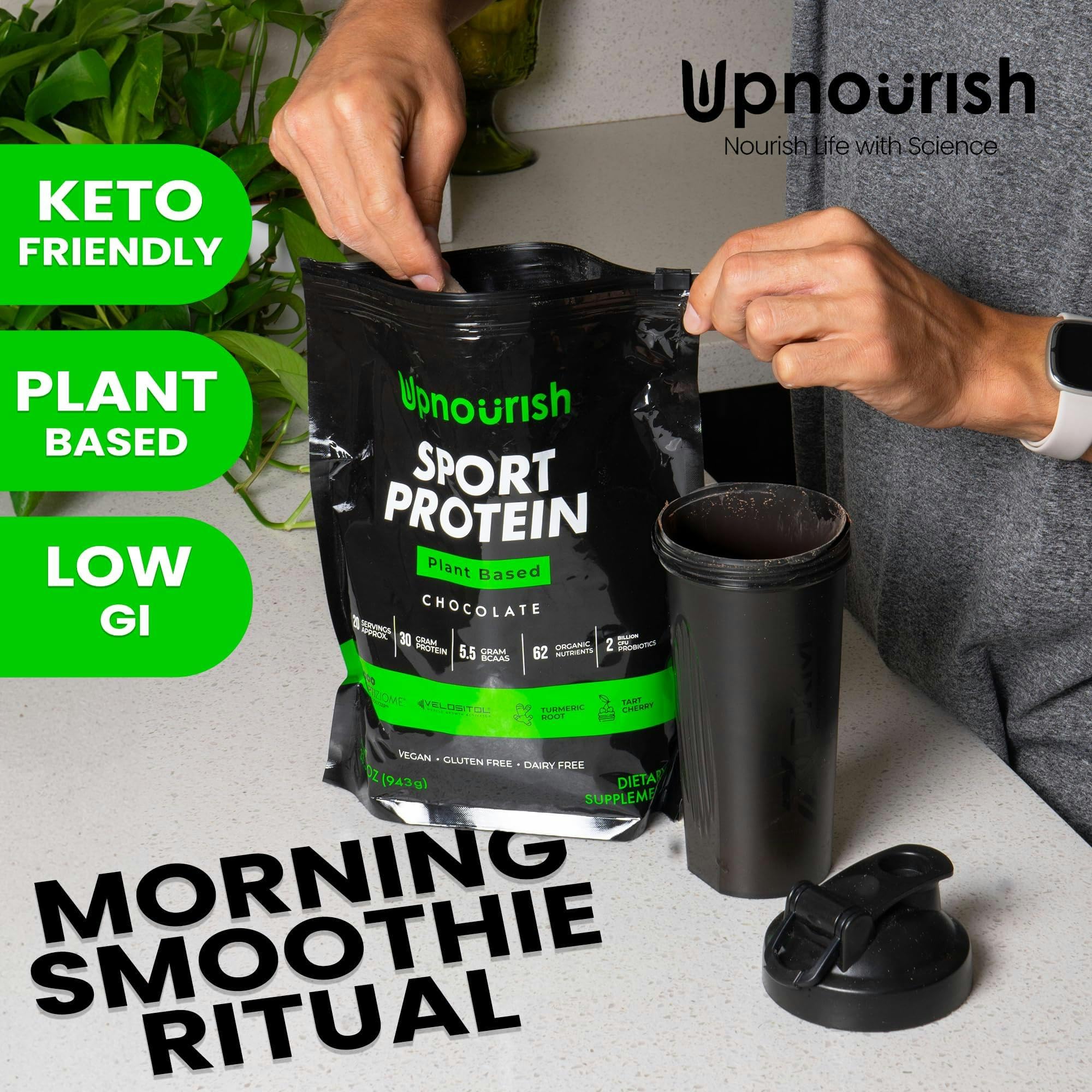Foto 8 pulgar | Proteína En Polvo Upnourish Vegan Sport Chocolate 20 Porciones 600 G - Venta Internacional.