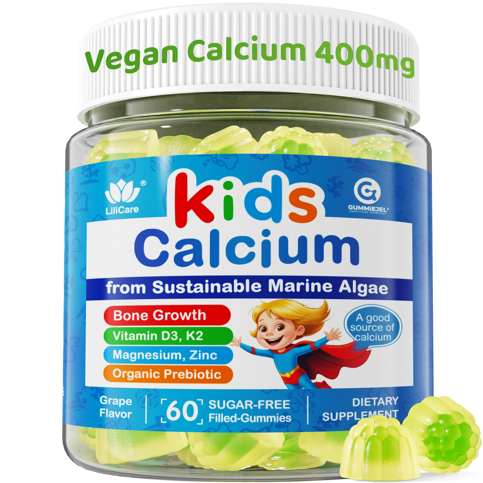 Foto 2 pulgar | Gomitas De Calcio Lilicare Para Niños 400 Mg Con Vitamina D3 K2 60 Unidades - Venta Internacional.