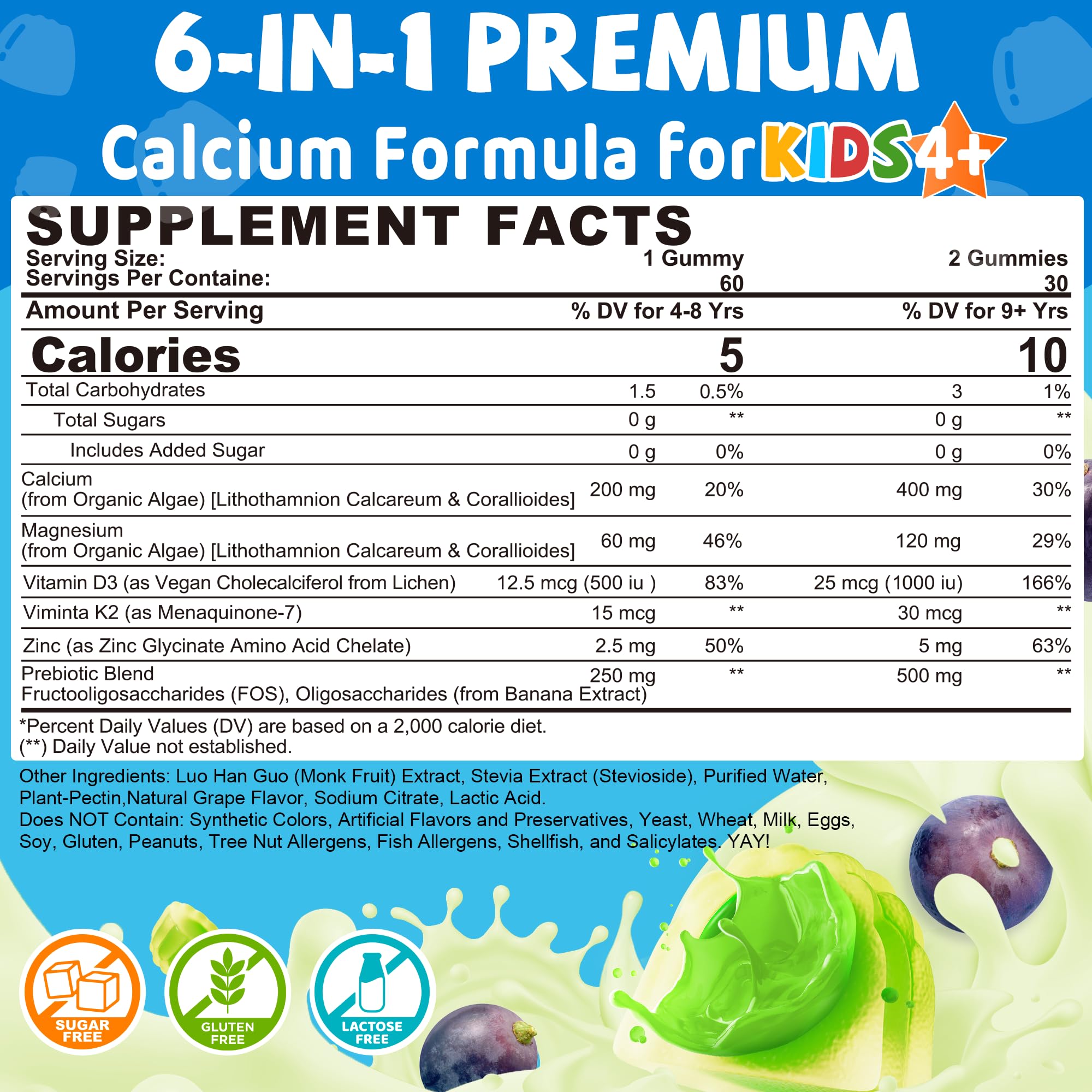Foto 3 pulgar | Gomitas De Calcio Lilicare Para Niños 400 Mg Con Vitamina D3 K2 60 Unidades - Venta Internacional.