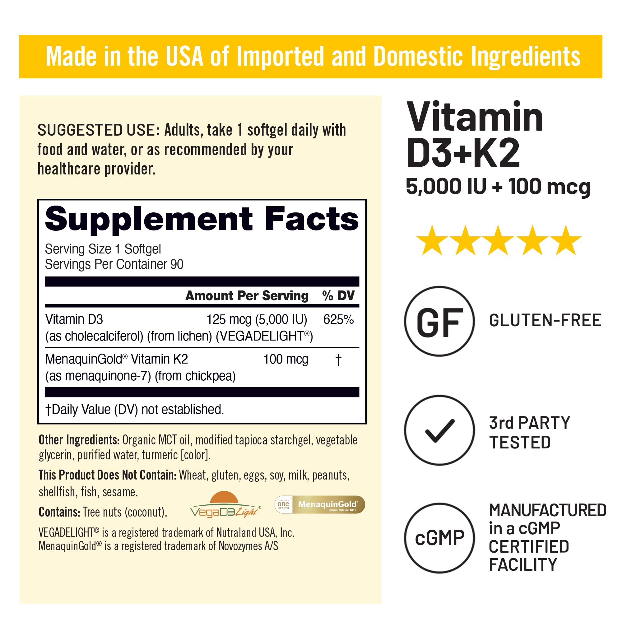 Foto 7 pulgar | Suplemento De Vitamina D3 Vegana De Naturewise 5000 Ui + K2 100 Mcg - Venta Internacional.