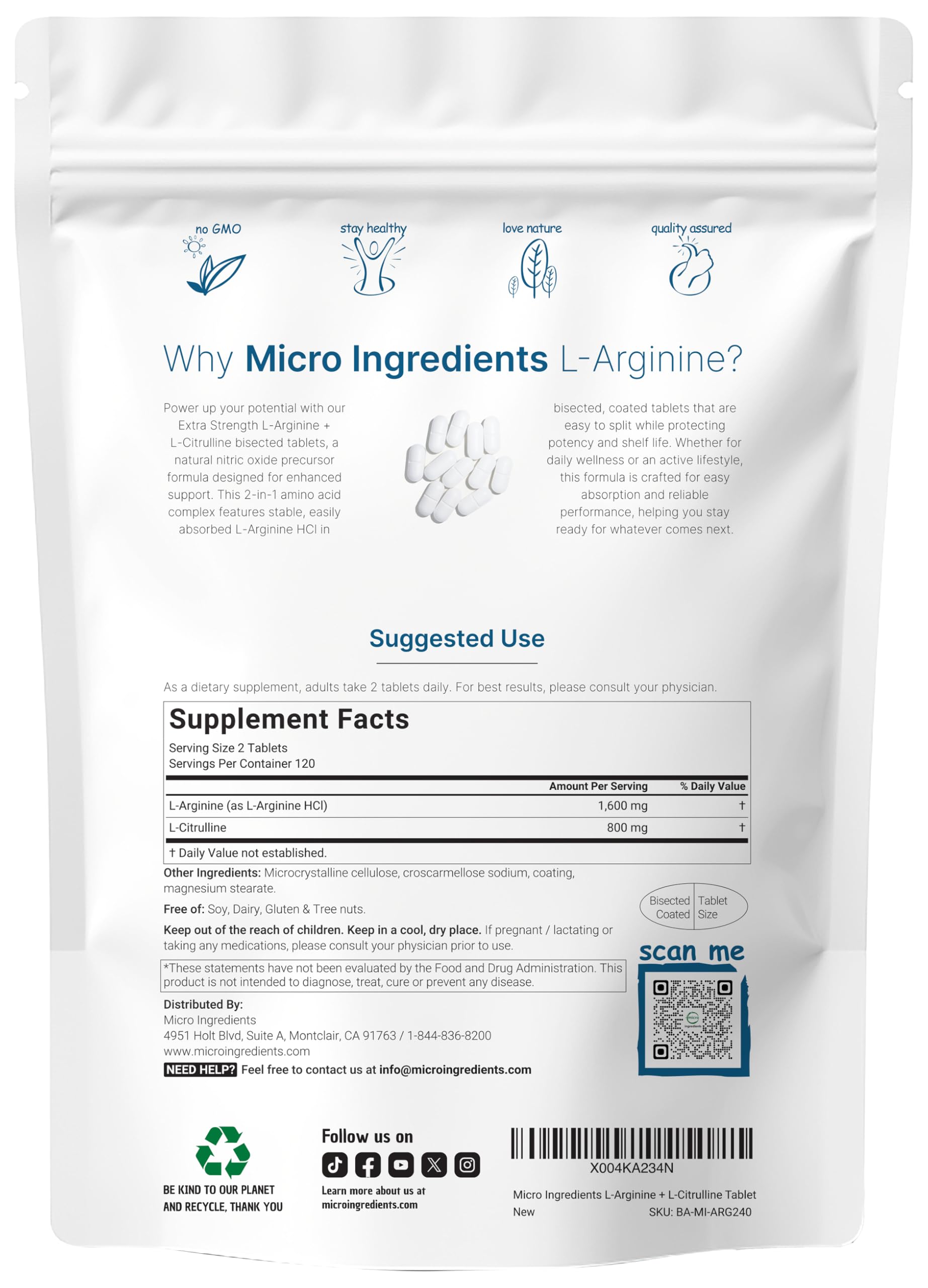 Foto 3 pulgar | Suplemento De Microingredientes L-arginina 1600 Mg Con L-citrulina - Venta Internacional.
