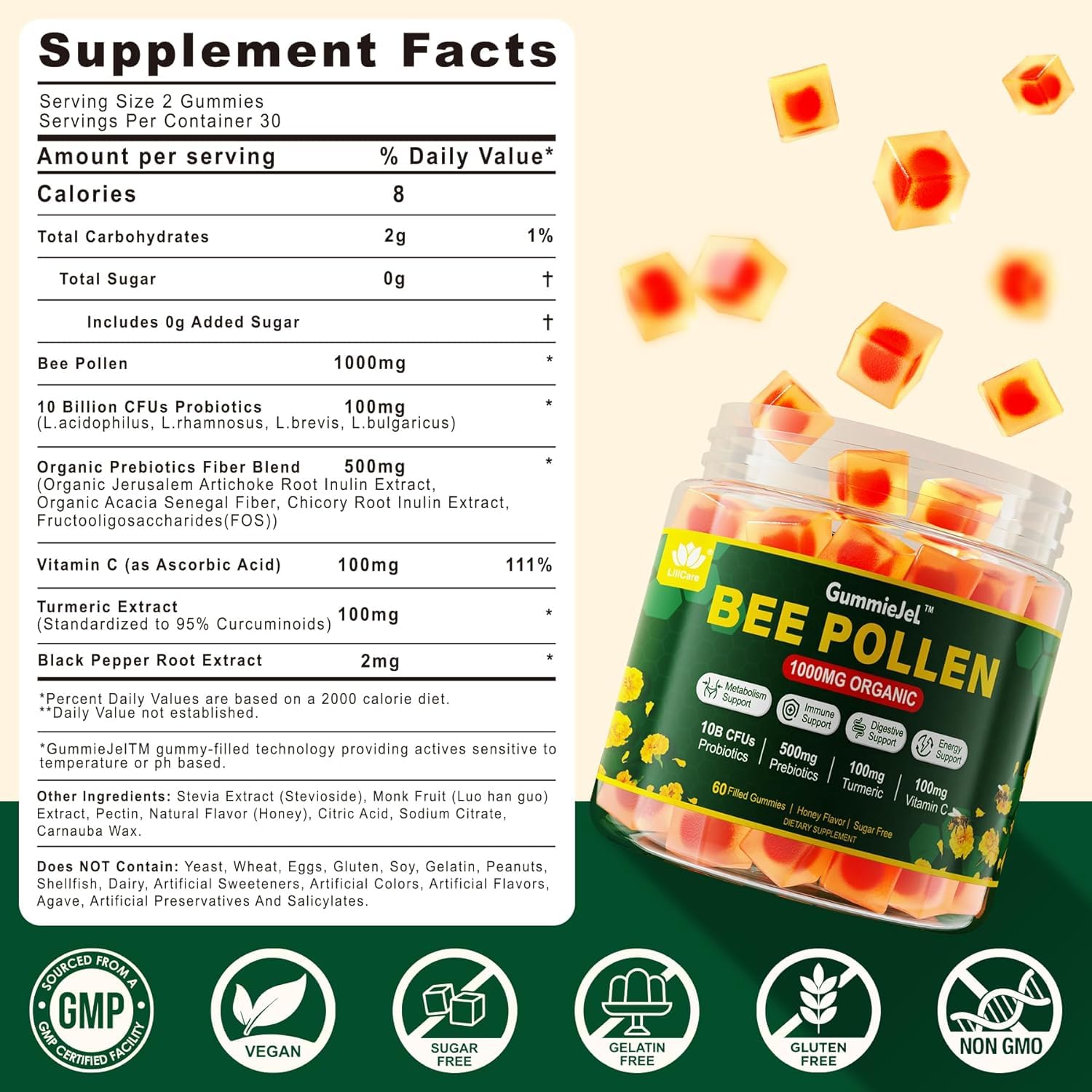 Foto 3 pulgar | Suplemento Lilicare Digestive Health & Weight Polen De Abeja 1000 Mg - Venta Internacional.