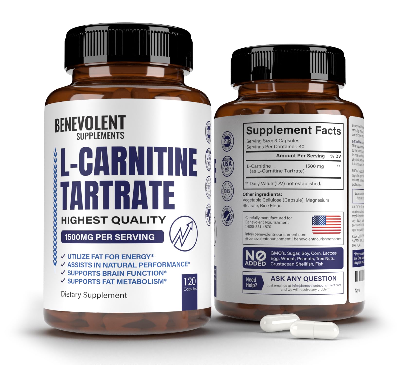 Foto 1 | Suplemento De Tartrato De L-carnitina Para Nutrición Benévola 1500 Mg - Venta Internacional.