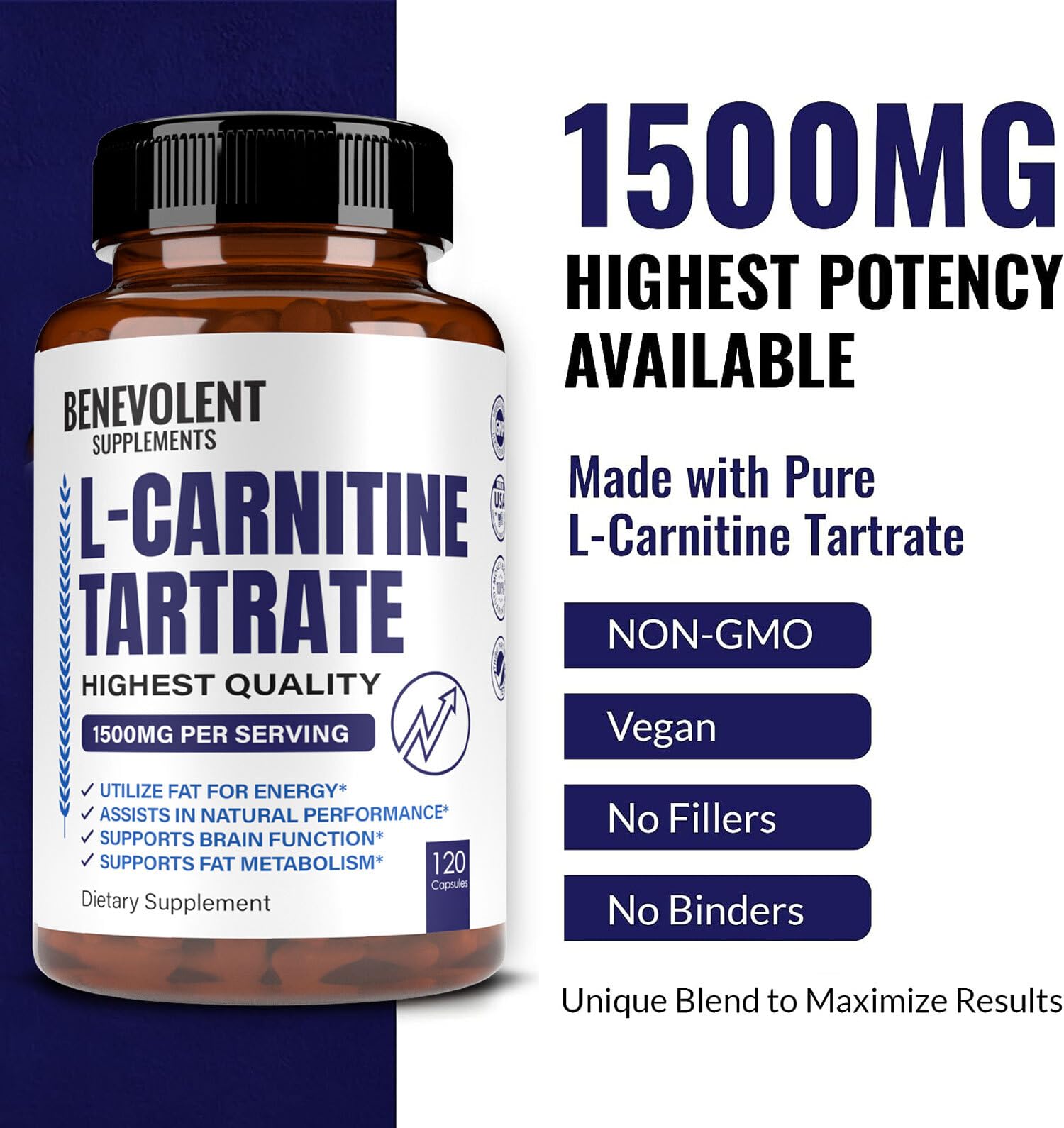 Foto 3 | Suplemento De Tartrato De L-carnitina Para Nutrición Benévola 1500 Mg - Venta Internacional.