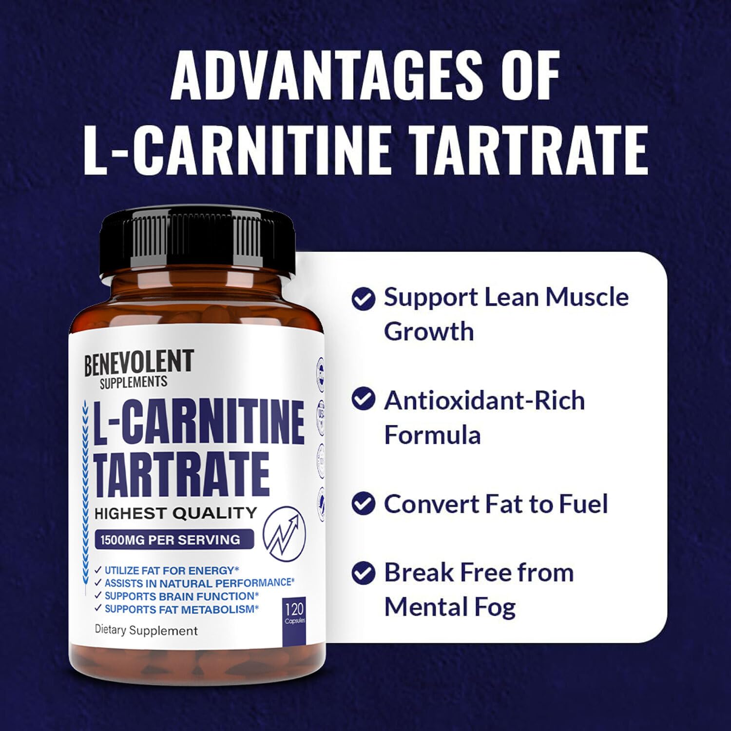 Foto 7 pulgar | Suplemento De Tartrato De L-carnitina Para Nutrición Benévola 1500 Mg - Venta Internacional.