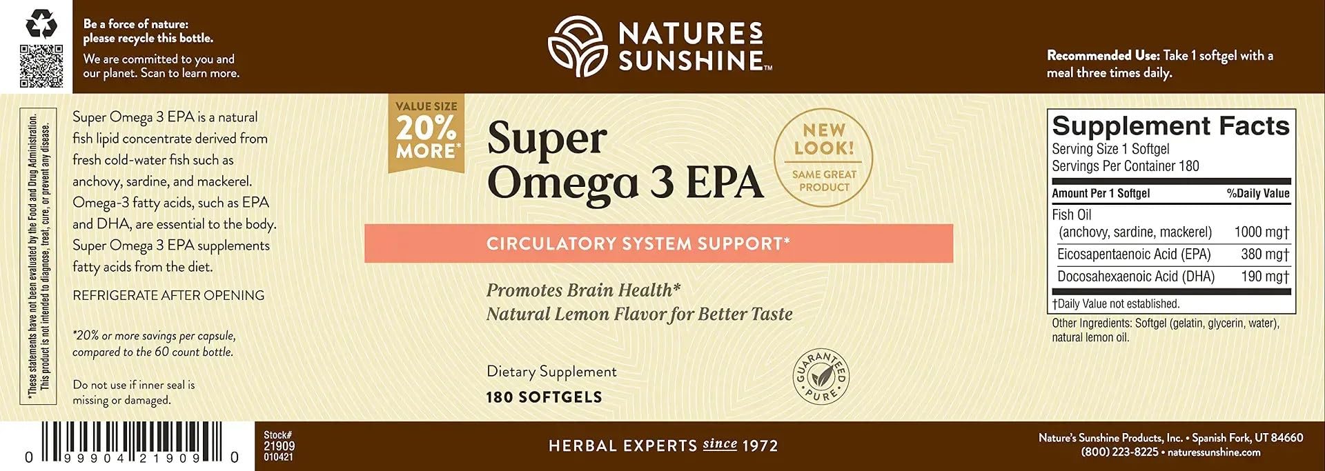 Foto 8 pulgar | Suplemento Nature's Sunshine Super Omega-3 Epa 180 Cápsulas Blandas - Venta Internacional.