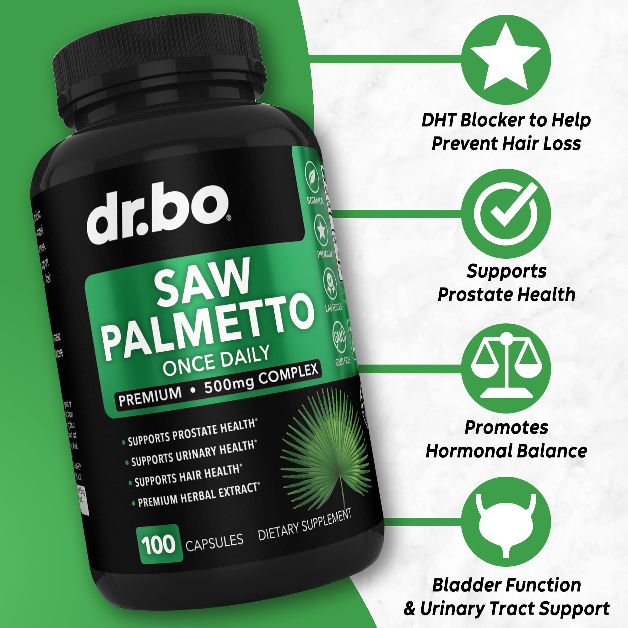 Foto 3 pulgar | Suplemento Dr. Bo Saw Palmetto Para La Próstata Y La Caída Del Cabello - Venta Internacional.