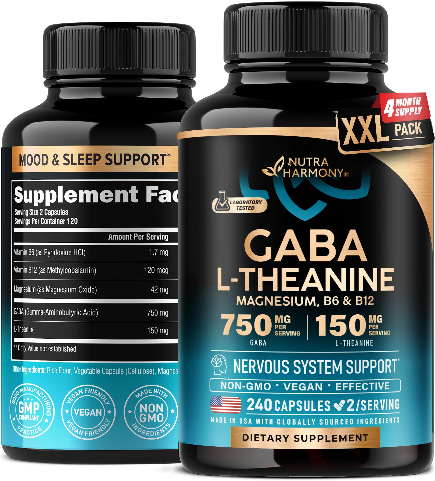 Foto 2 pulgar | Suplemento De Gaba Nutraharmony 900 Mg Con L-teanina Y Magnesio - Venta Internacional.