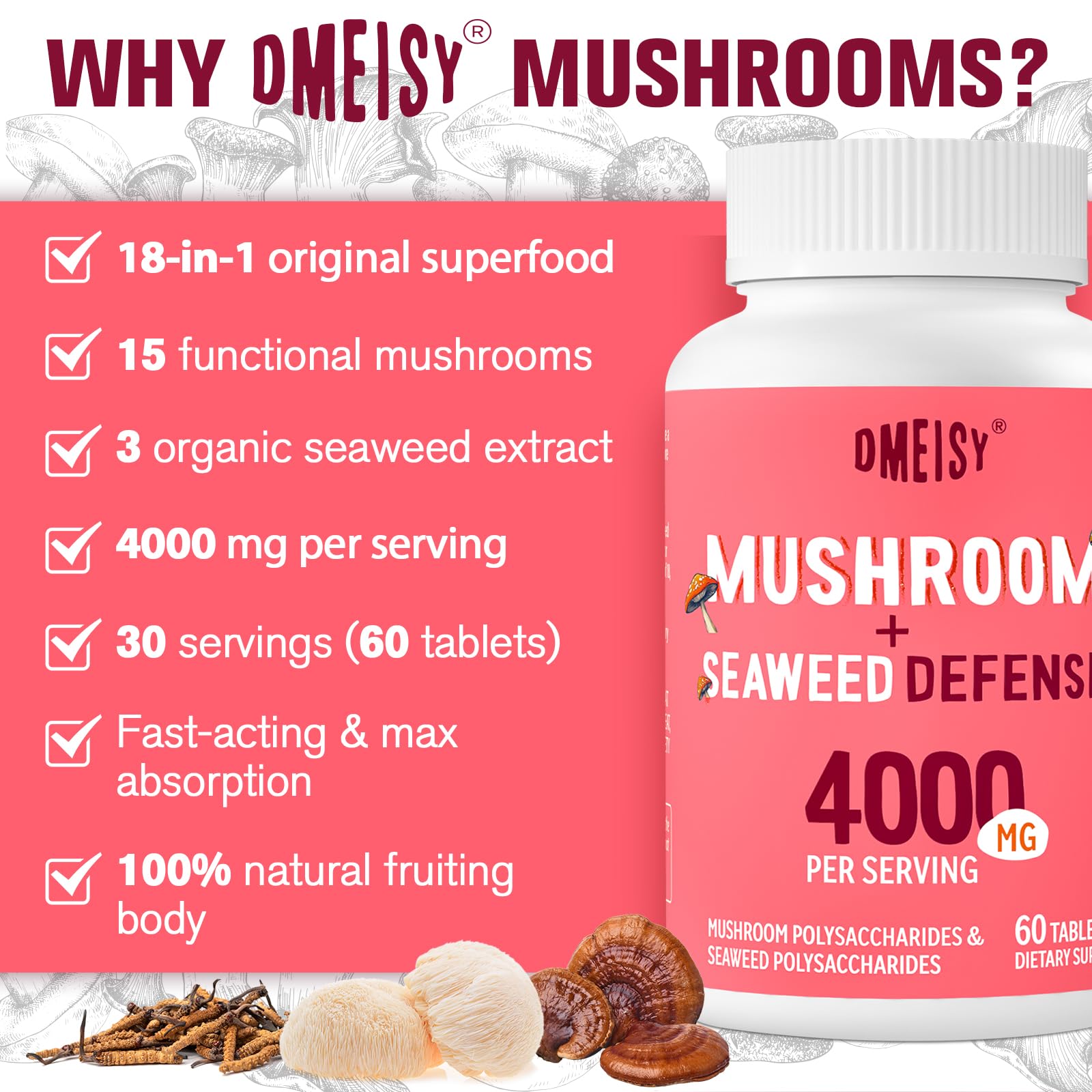 Foto 7 pulgar | Suplemento Dmeisy Sublingual De 4000 Mg  Complejo De Hongos  60 Tabletas - Venta Internacional.