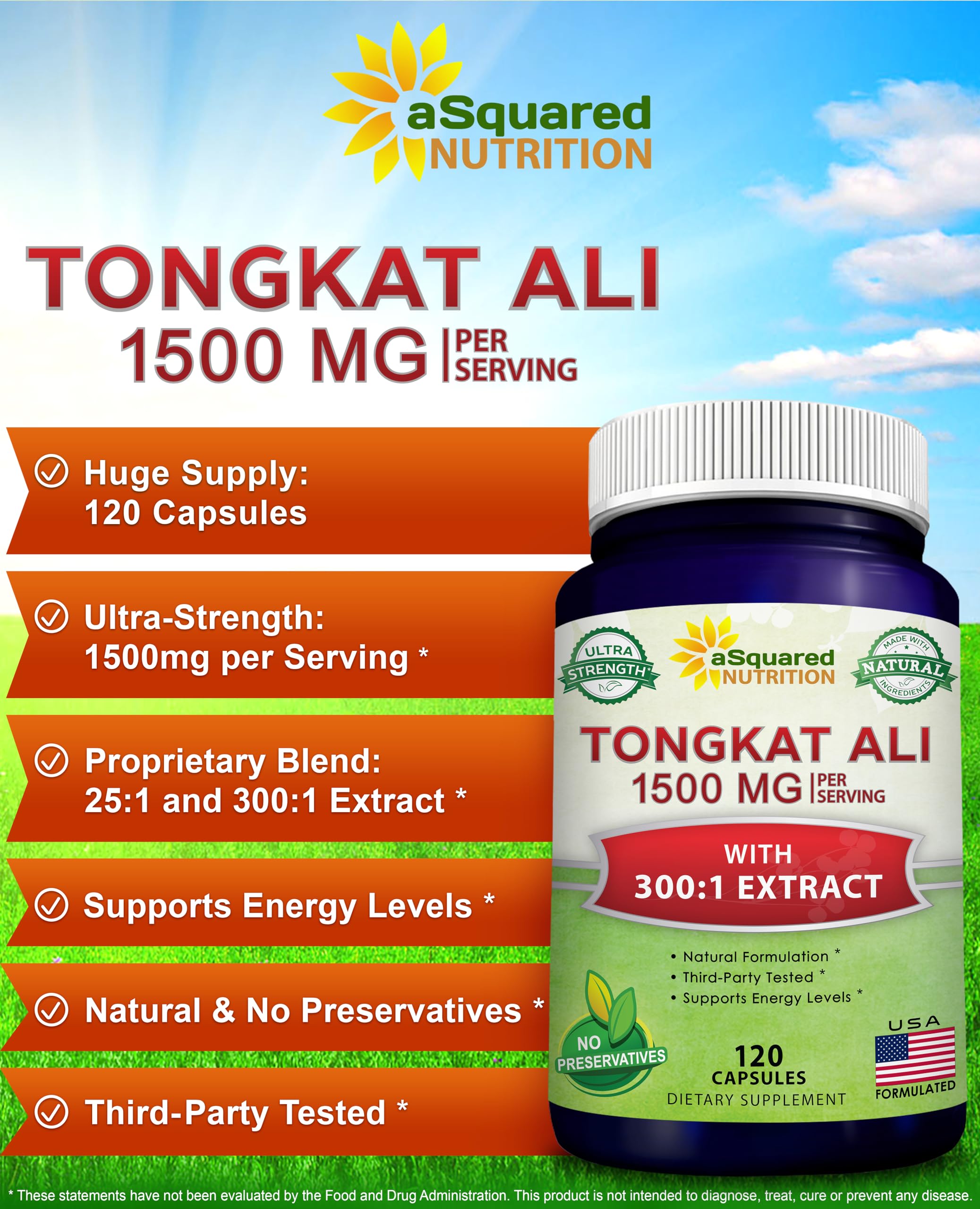 Foto 3 pulgar | Suplemento Asquared Nutrition Tongkat Ali 1500 Mg 120 Cápsulas - Venta Internacional.