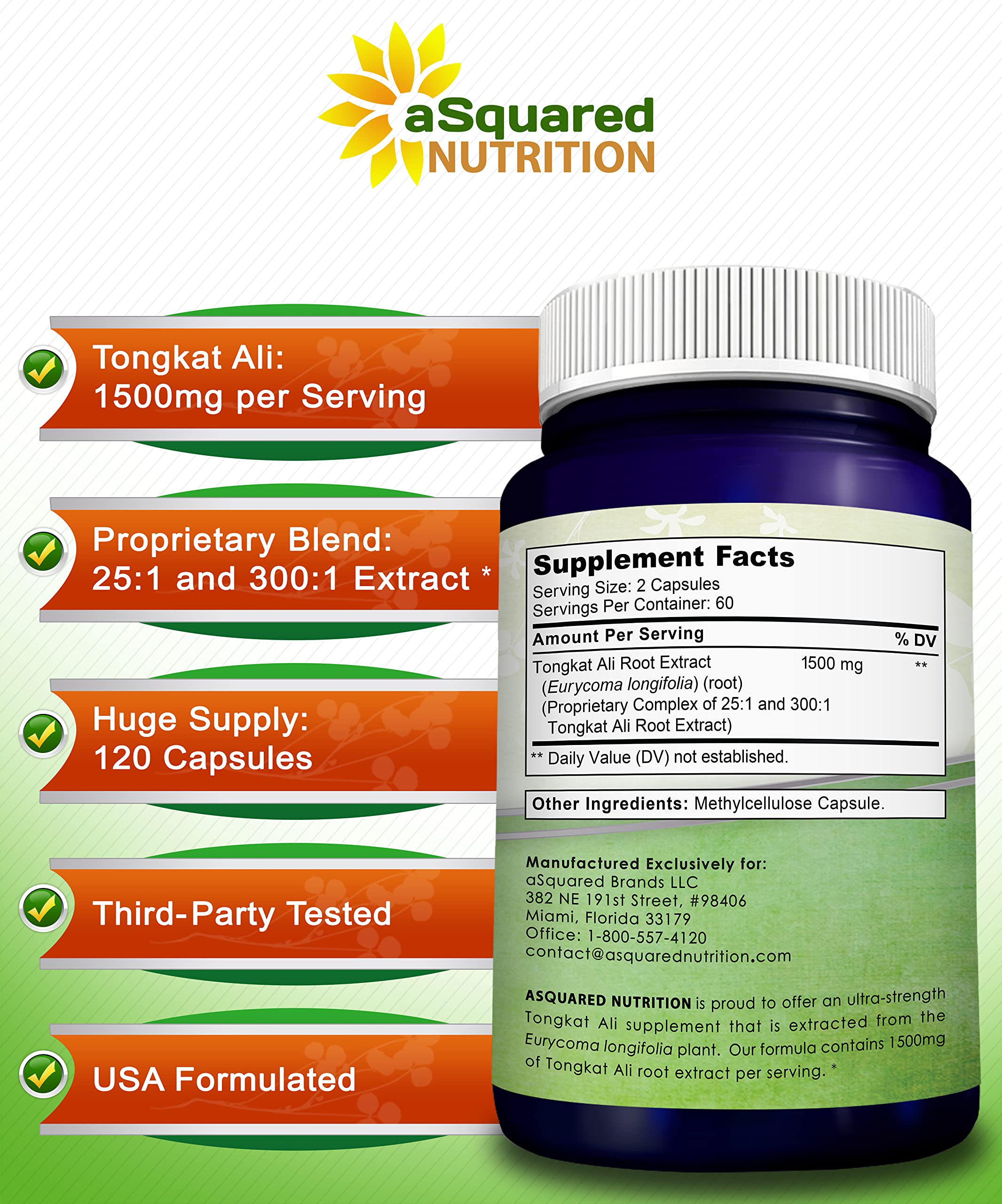 Foto 6 | Suplemento Asquared Nutrition Tongkat Ali 1500 Mg 120 Cápsulas - Venta Internacional.