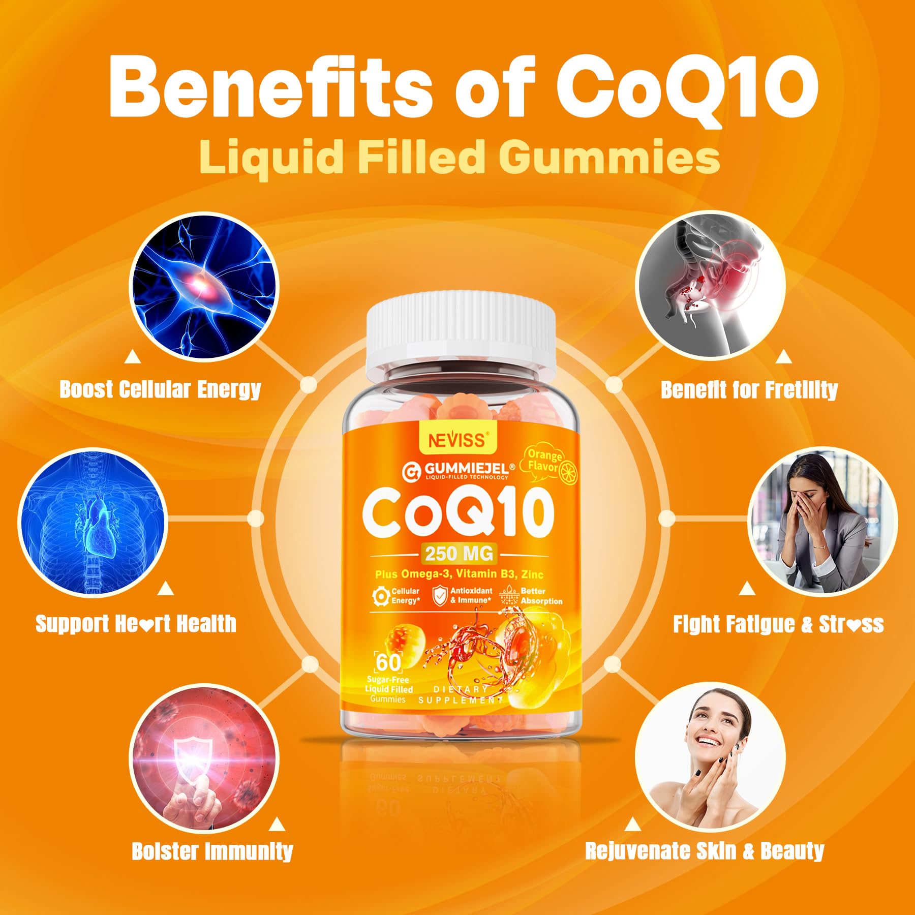 Foto 3 | Suplemento Neviss Coq10 Gummiejel 250 Mg Con Omega-3 Durante 4 Meses - Venta Internacional.