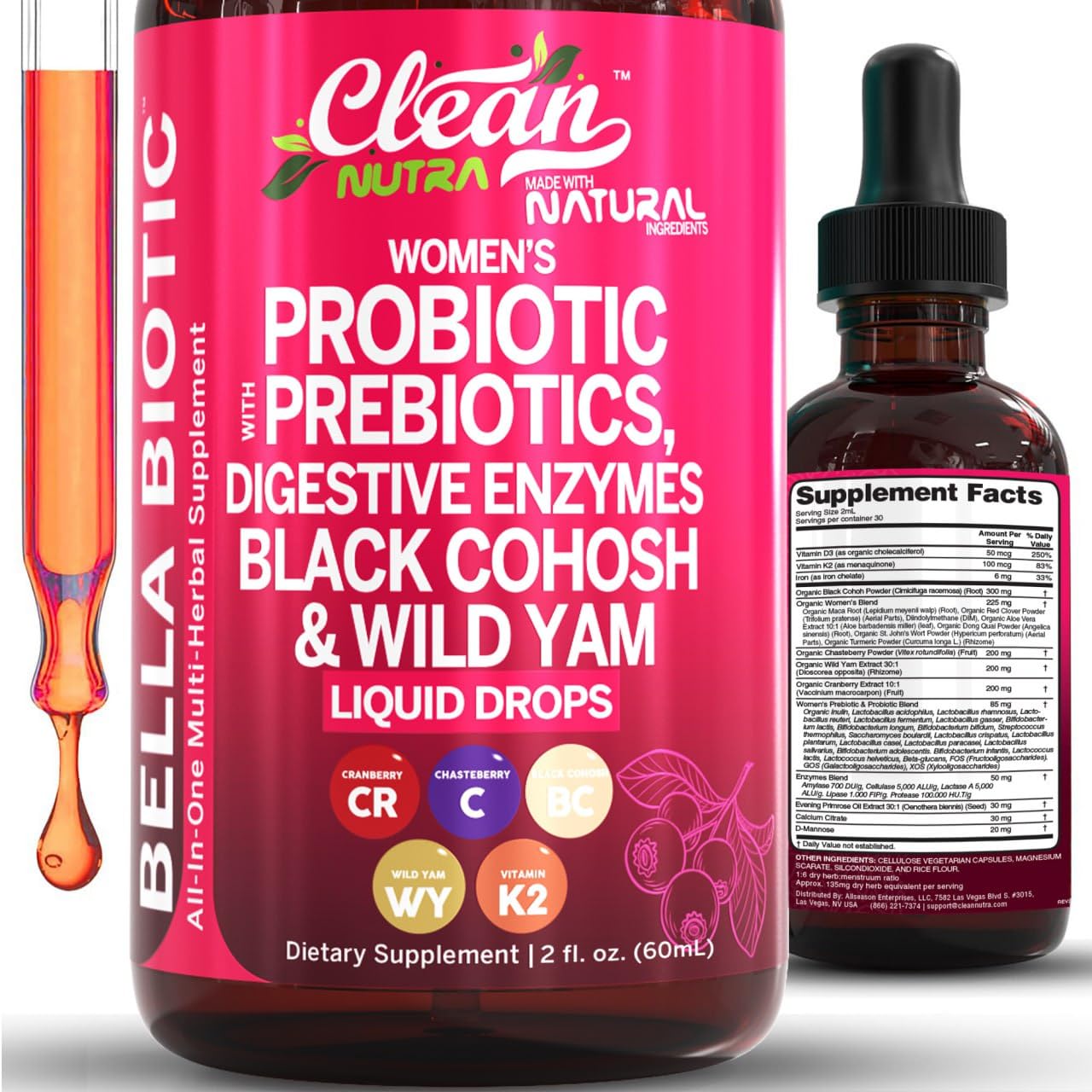 Foto 2 pulgar | Probióticos Líquidos Supplement Clean Nutra Bella Biotics Para Mujeres - Venta Internacional.