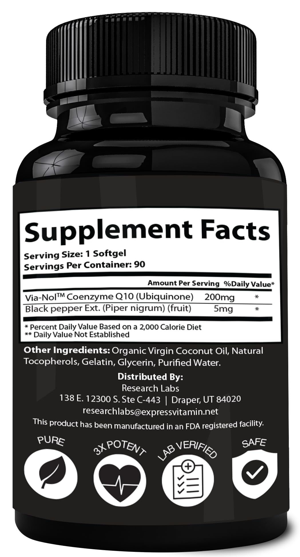Foto 6 pulgar | Suplemento Research Labs Coq10 200 Mg Con Pimienta Negra 180 Cápsulas Blandas - Venta Internacional.