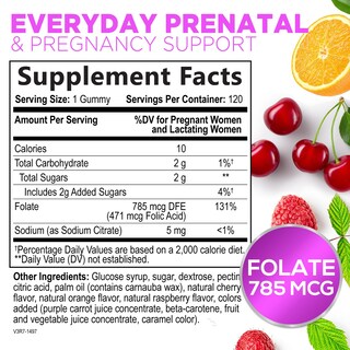 Foto 2 | Gomitas Prenatales De Ácido Fólico Nature's Nutrition 785 Mcg 120 Unidades - Venta Internacional.