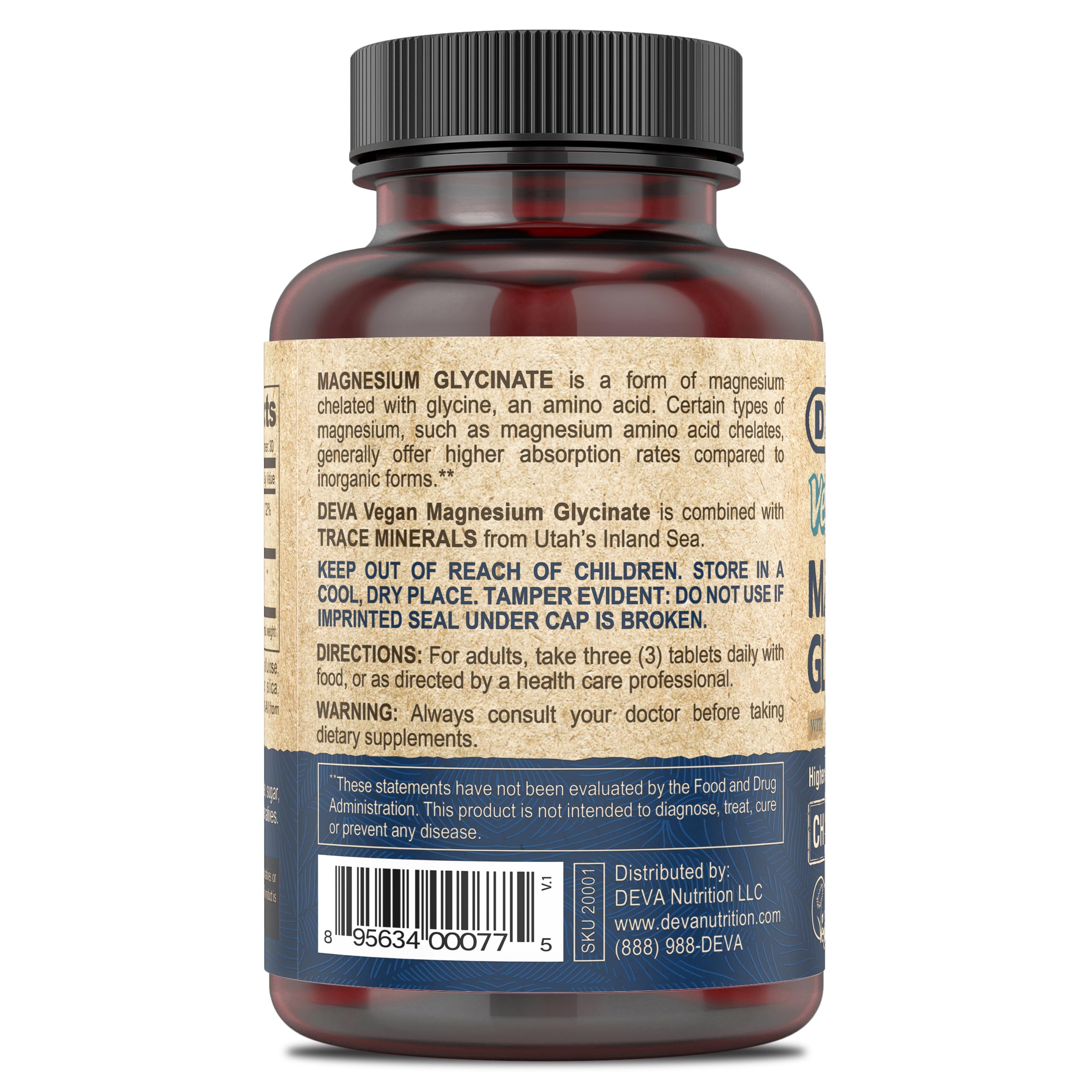 Foto 3 pulgar | Suplemento Deva Glicinato De Magnesio Vegano 300 Mg 90 Comprimidos - Venta Internacional.