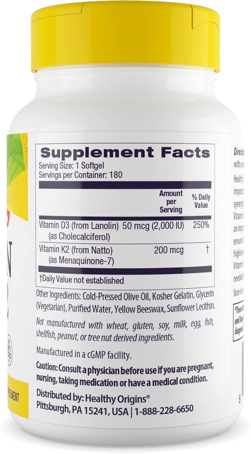 Foto 3 pulgar | Suplementos De Vitamina D3 De 50 Mcg De Healthy Origins Y 200 Mcg De Vitamina K2 - Venta Internacional.