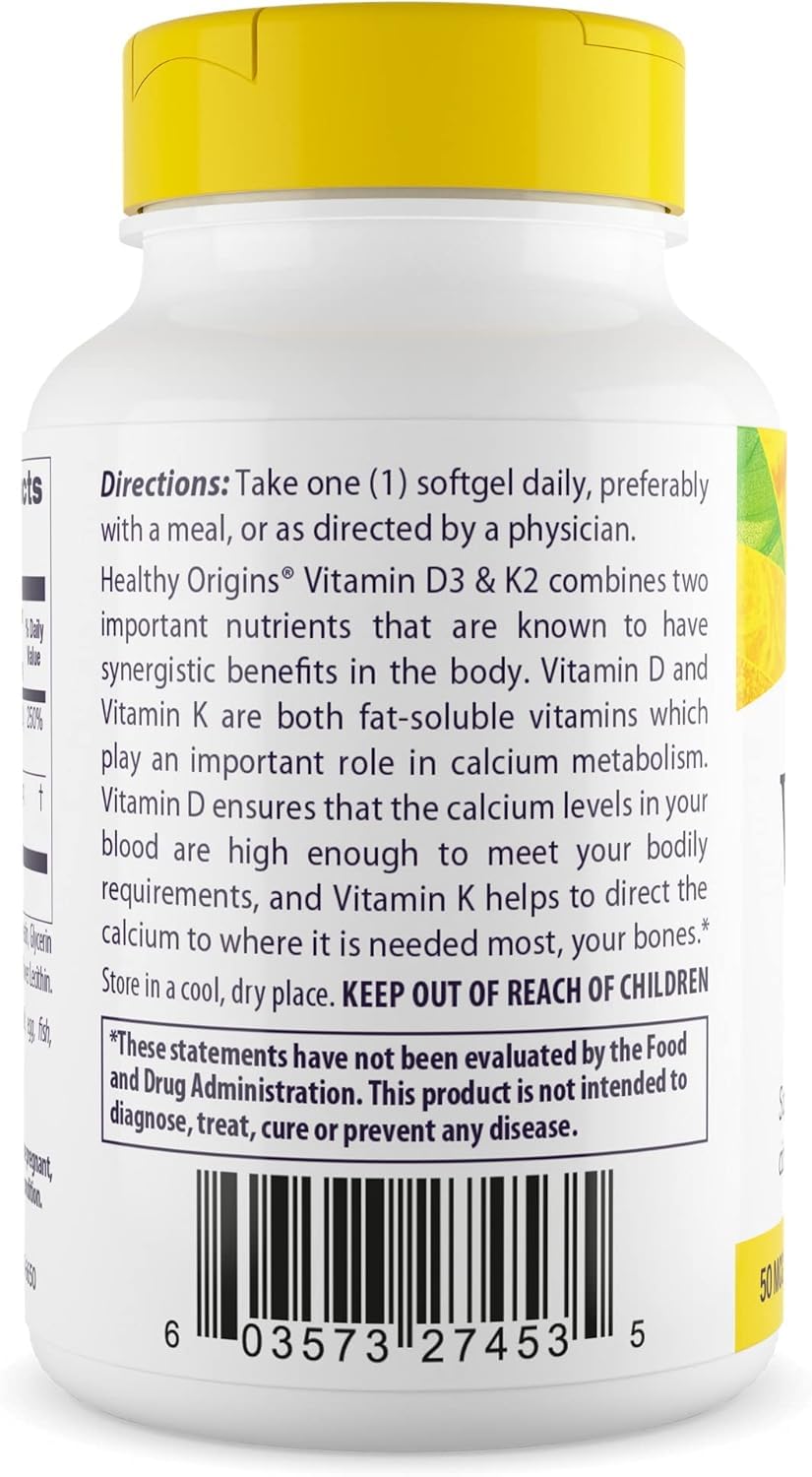 Foto 3 | Suplementos De Vitamina D3 De 50 Mcg De Healthy Origins Y 200 Mcg De Vitamina K2 - Venta Internacional.