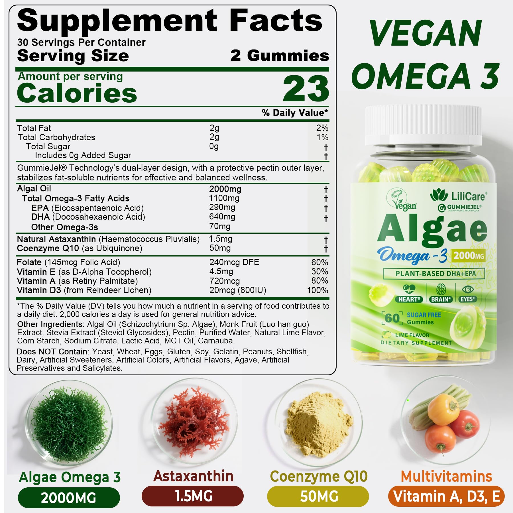 Foto 2 | Suplemento De Gomitas Lilicare Omega 3 De 2200 Mg A Partir De Aceite De Algas - Venta Internacional.