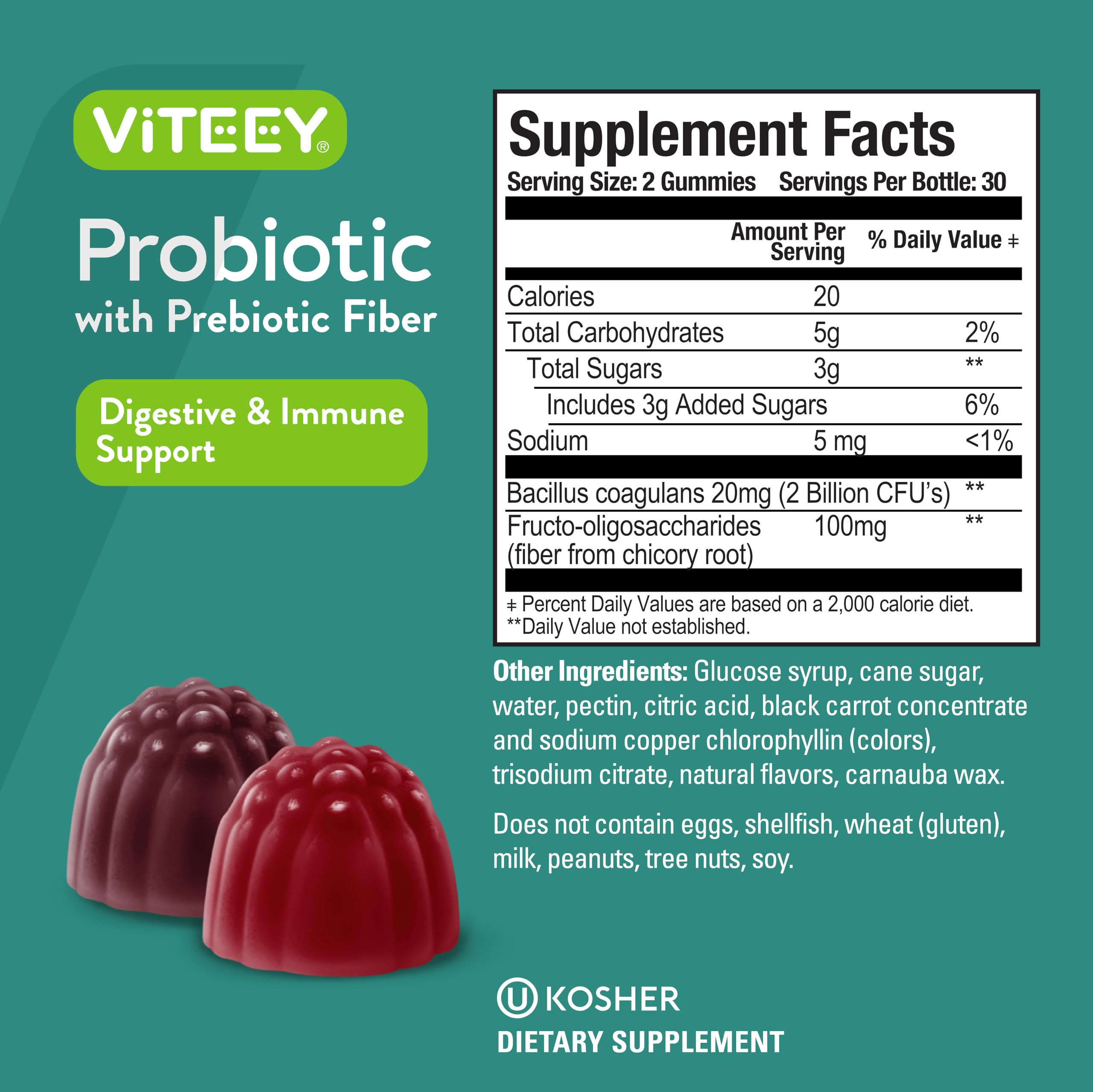 Foto 4 | Gomitas Probióticas Vitey Extra Strength  2 Mil Millones De Ufc  120 Unidades - Venta Internacional.