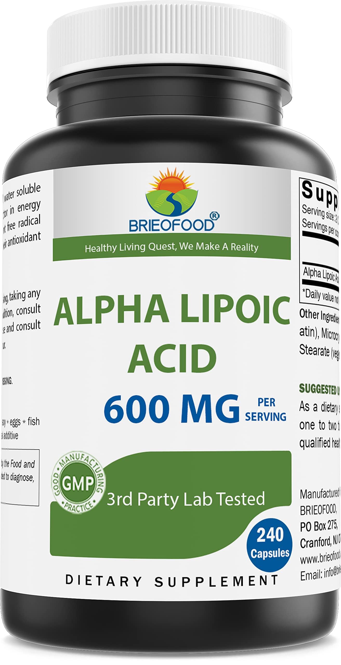Foto 2 pulgar | Suplemento Brieofood De Ácido Alfa Lipoico 600 Mg 240 Cápsulas - Venta Internacional.