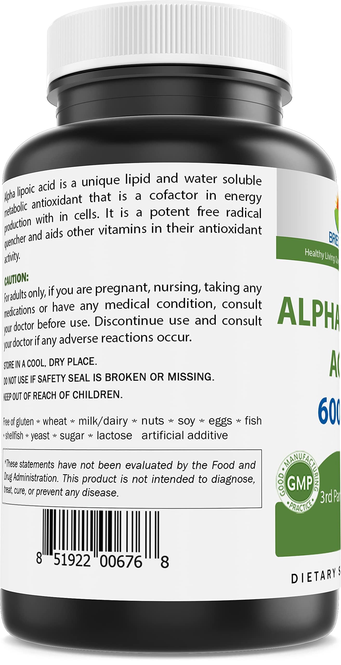 Foto 4 pulgar | Suplemento Brieofood De Ácido Alfa Lipoico 600 Mg 240 Cápsulas - Venta Internacional.