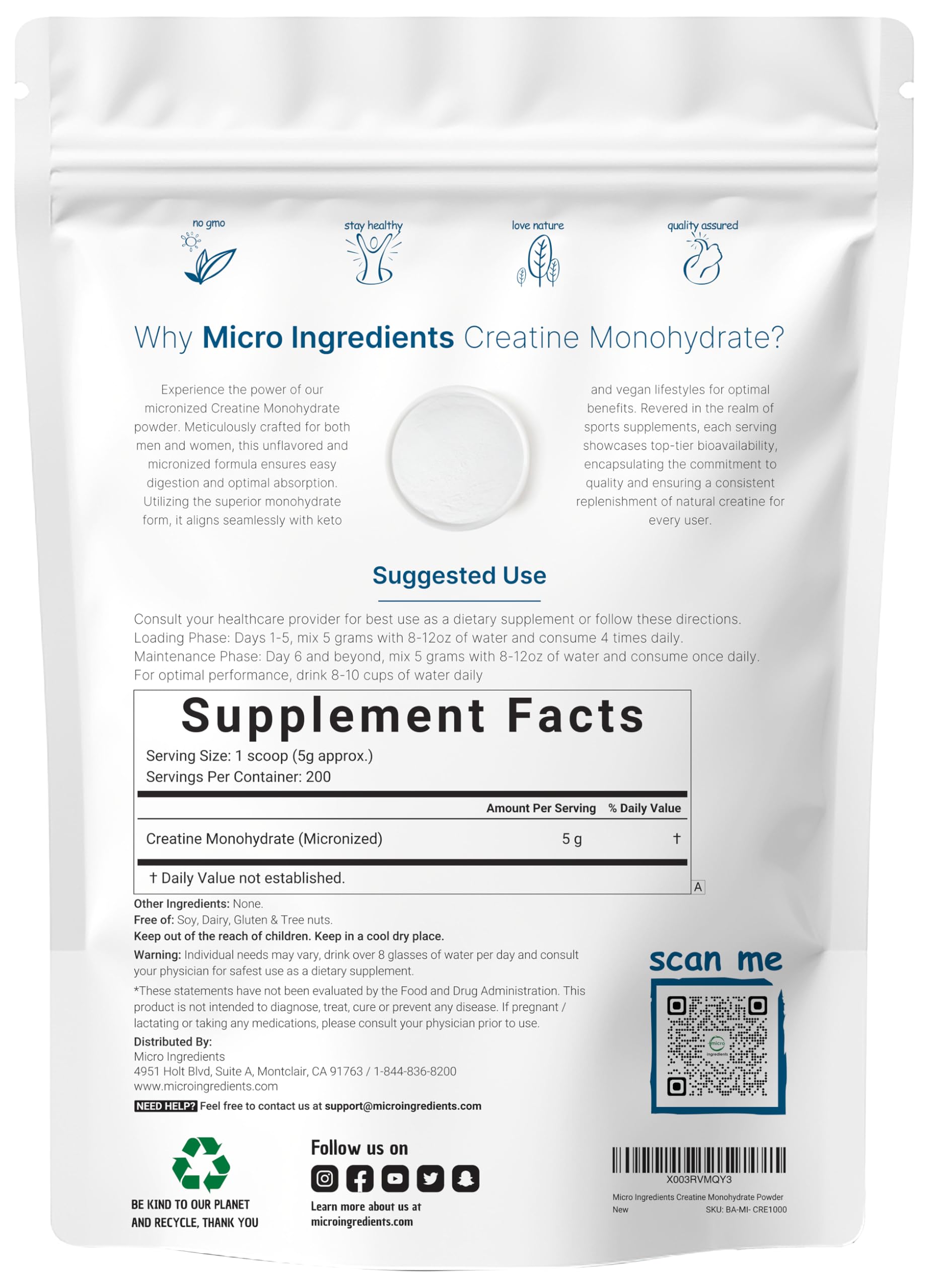 Foto 2 | Microingredientes En Polvo De Monohidrato De Creatina  1 Kg (1000 G) - Venta Internacional.