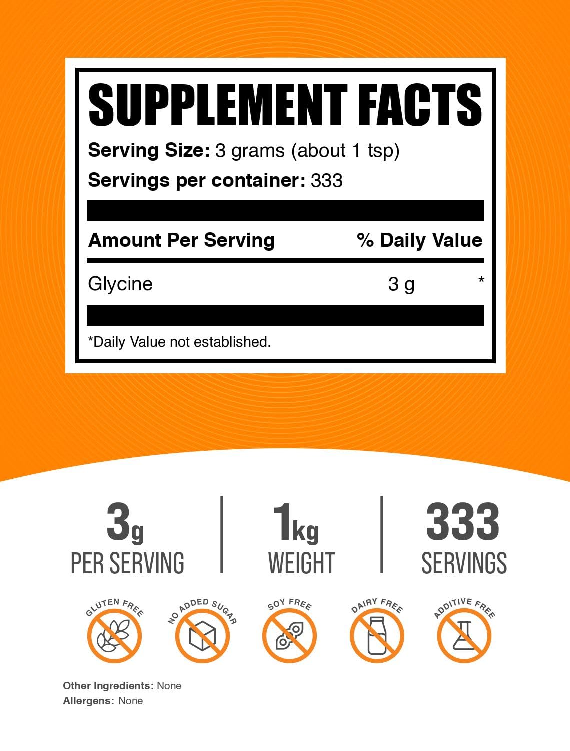 Foto 2 | Glicina En Polvo Bulksupplements.com 1 Kg (3000 Mg/porción) - Venta Internacional.