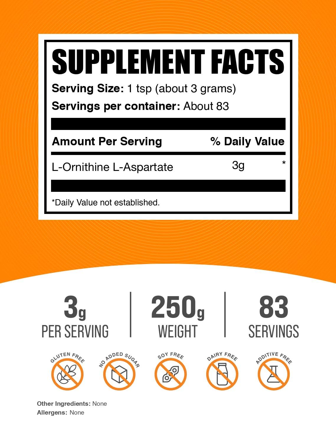 Foto 3 pulgar | Suplemento Bulksupplements.com L-ornitina L-aspartato 250 G - Venta Internacional.