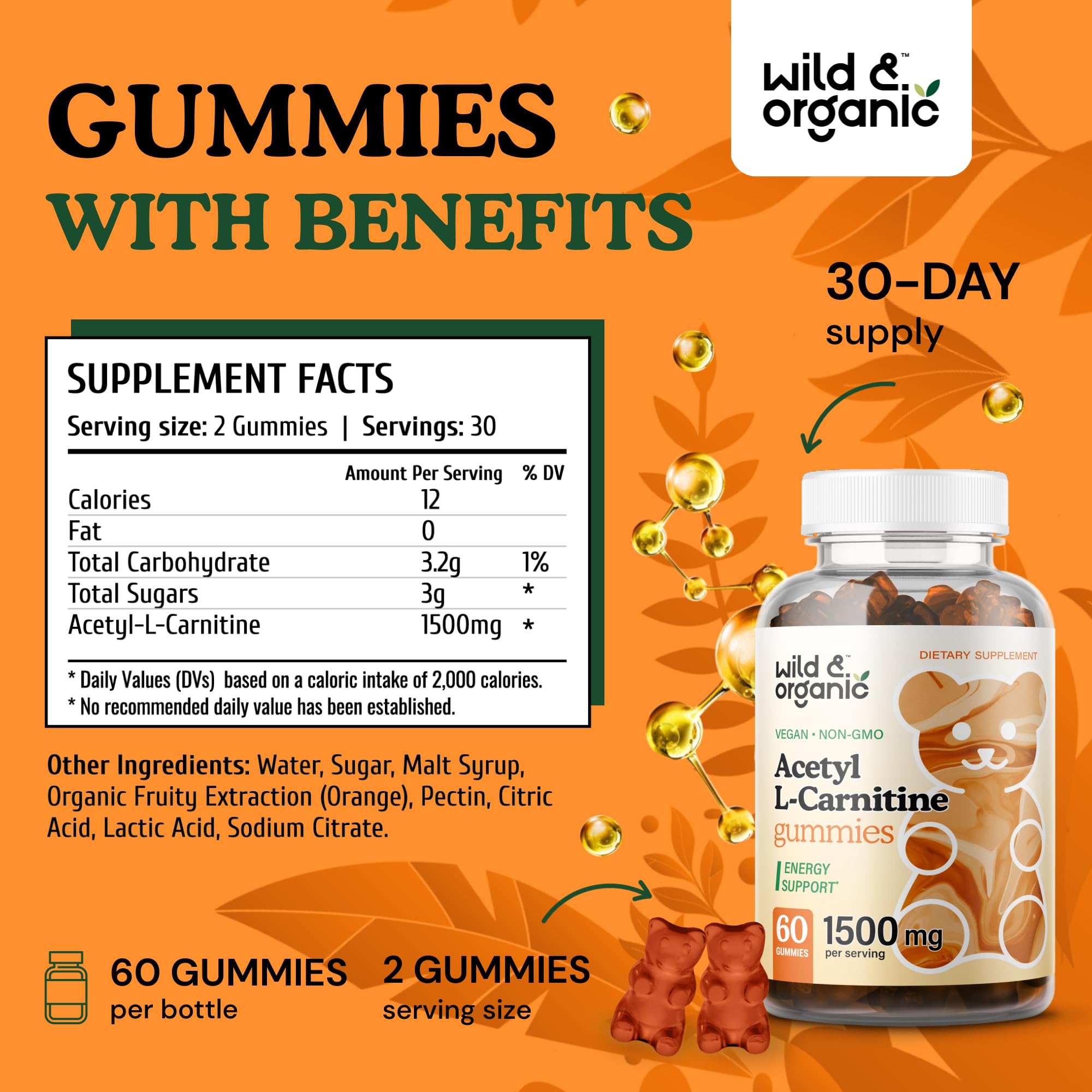 Foto 3 | Suplemento De Gomitas De Acetil L-carnitina Silvestres Y Orgánicas De 1500 Mg - Venta Internacional.