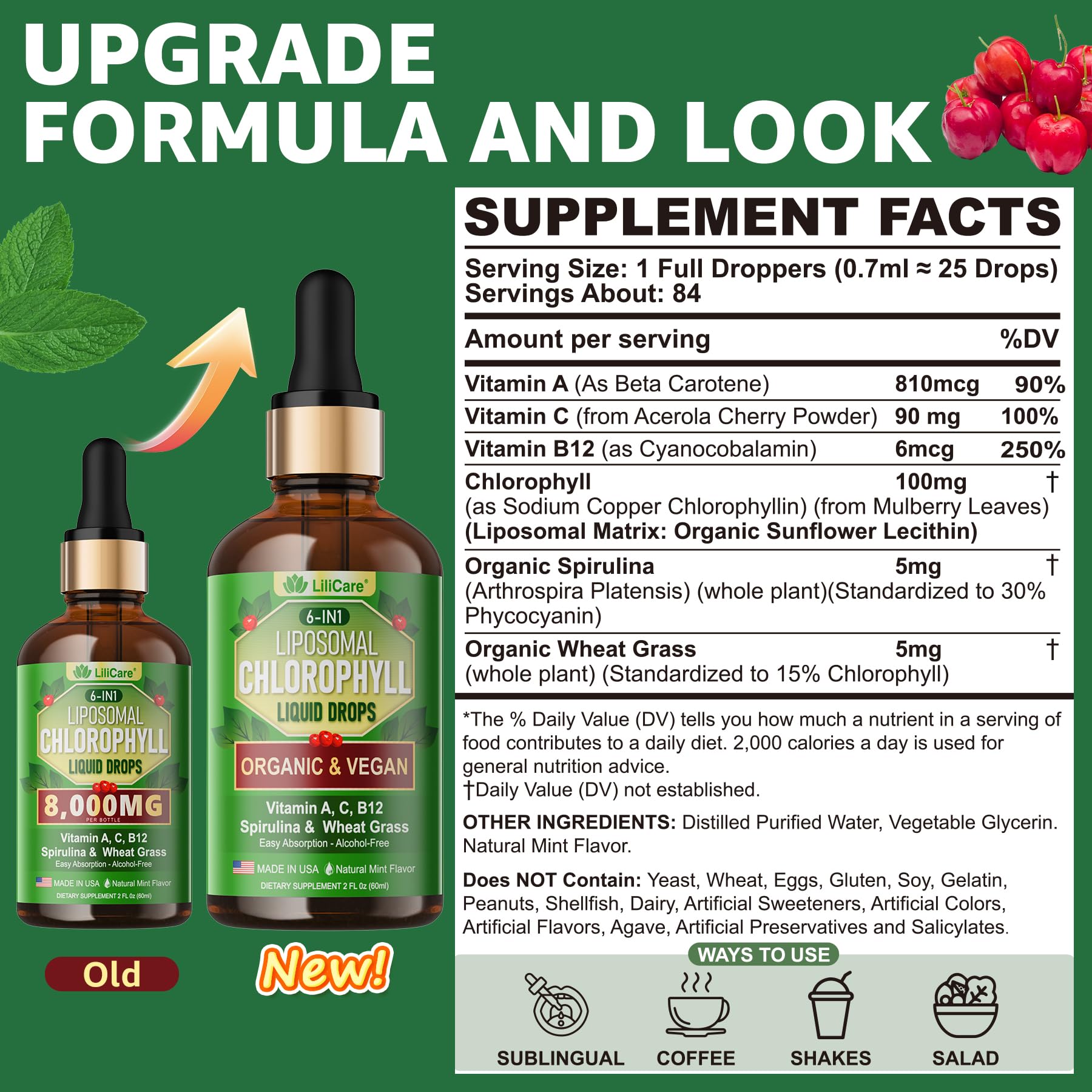 Foto 3 pulgar | Suplemento Líquido De Clorofila Orgánica Lilicare  60 Ml  Liposomal - Venta Internacional.
