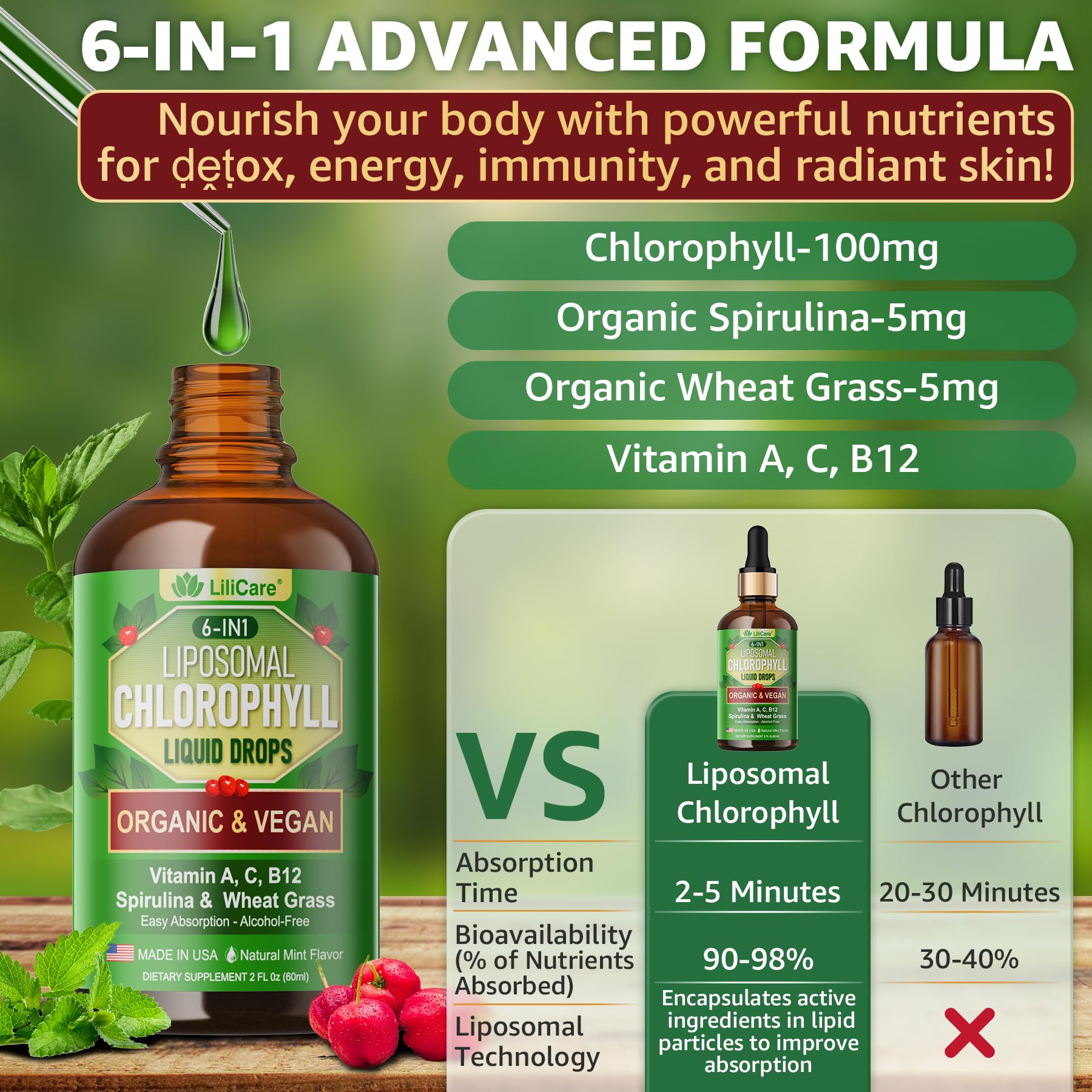 Foto 6 | Suplemento Líquido De Clorofila Orgánica Lilicare  60 Ml  Liposomal - Venta Internacional.